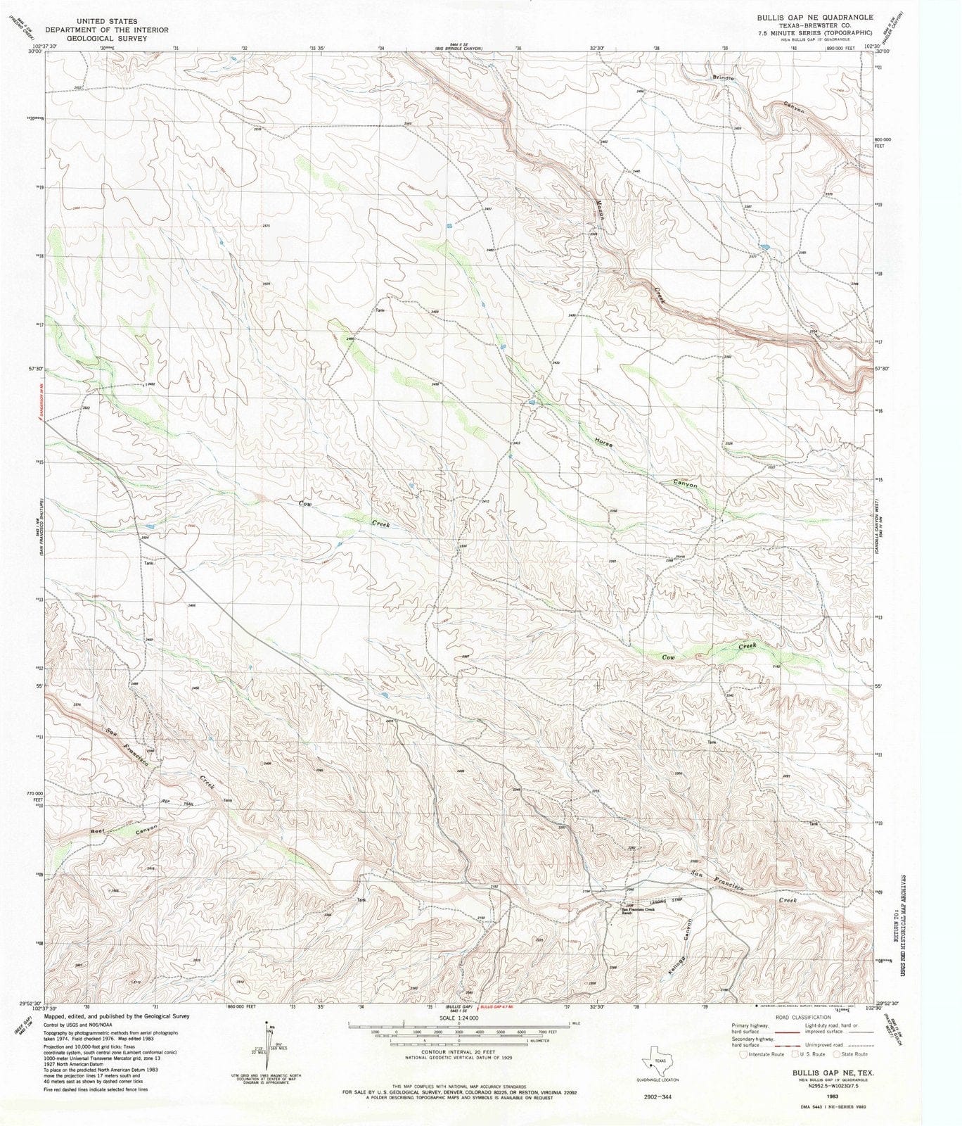 1983 Bullis Gap, TX - Texas - USGS Topographic Map