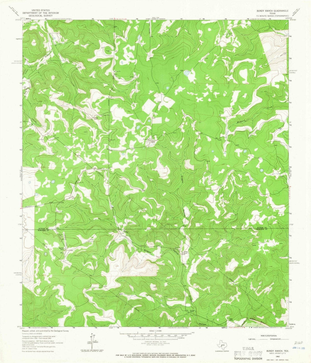 1962 Bundy Ranch, TX - Texas - USGS Topographic Map