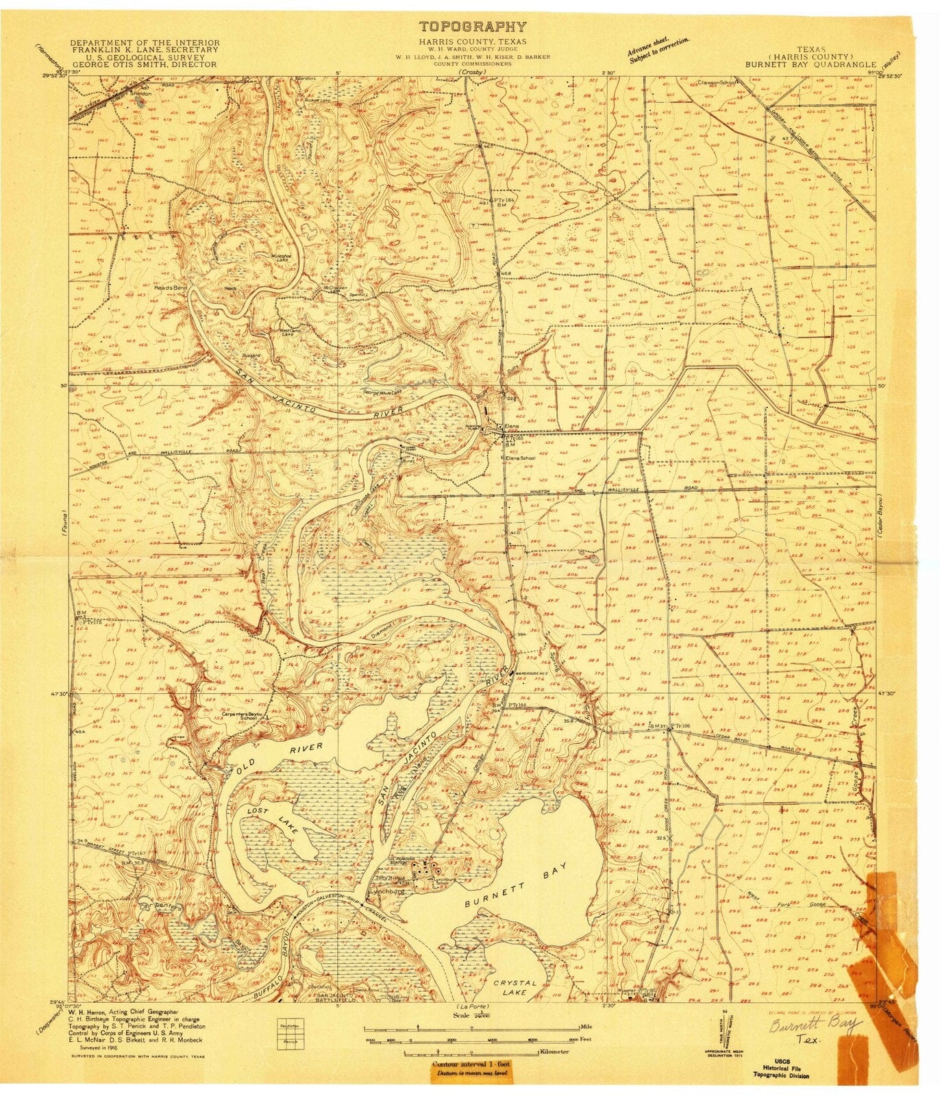 1916 Burnett Bay, TX - Texas - USGS Topographic Map