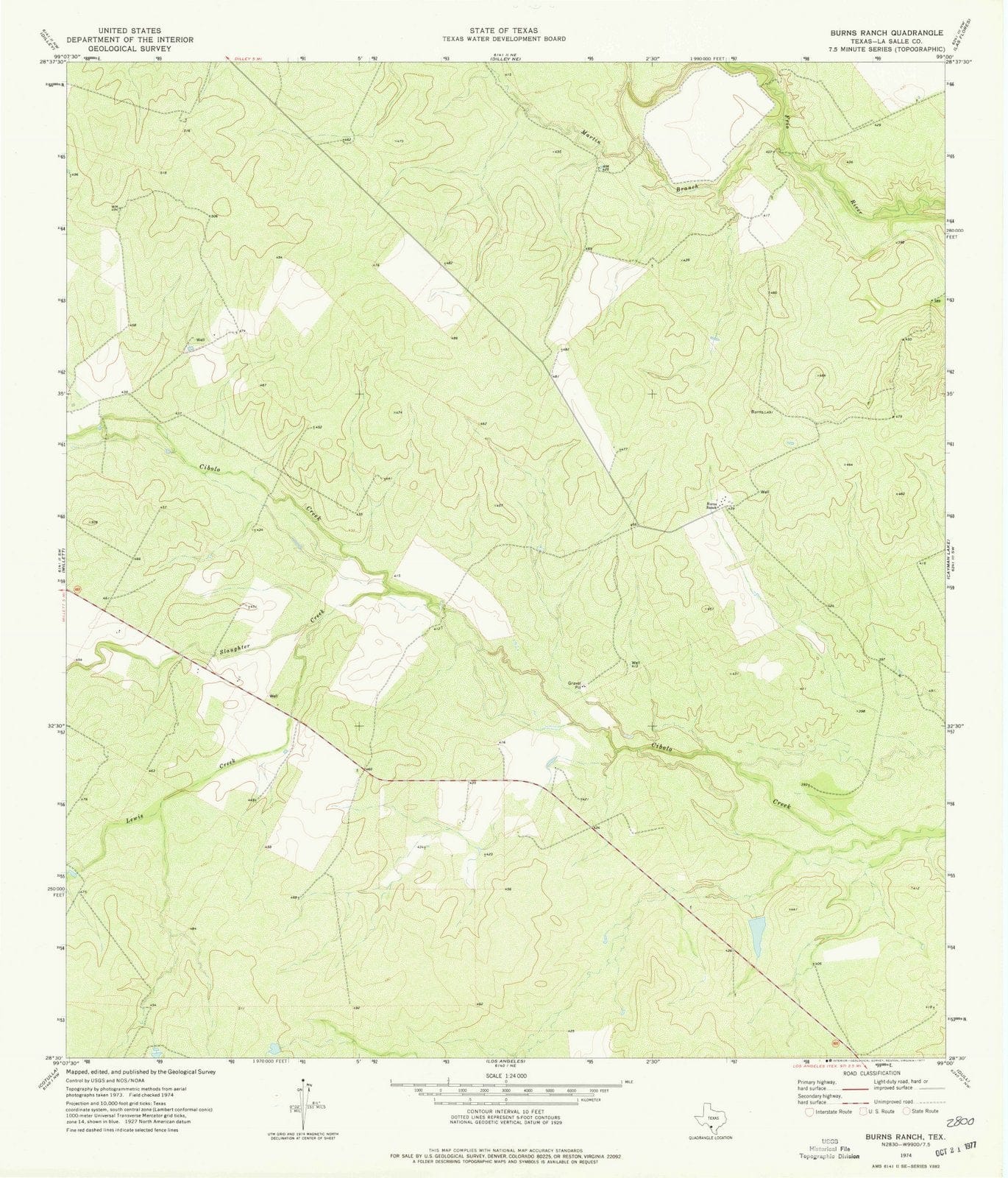1974 Burns Ranch, TX - Texas - USGS Topographic Map