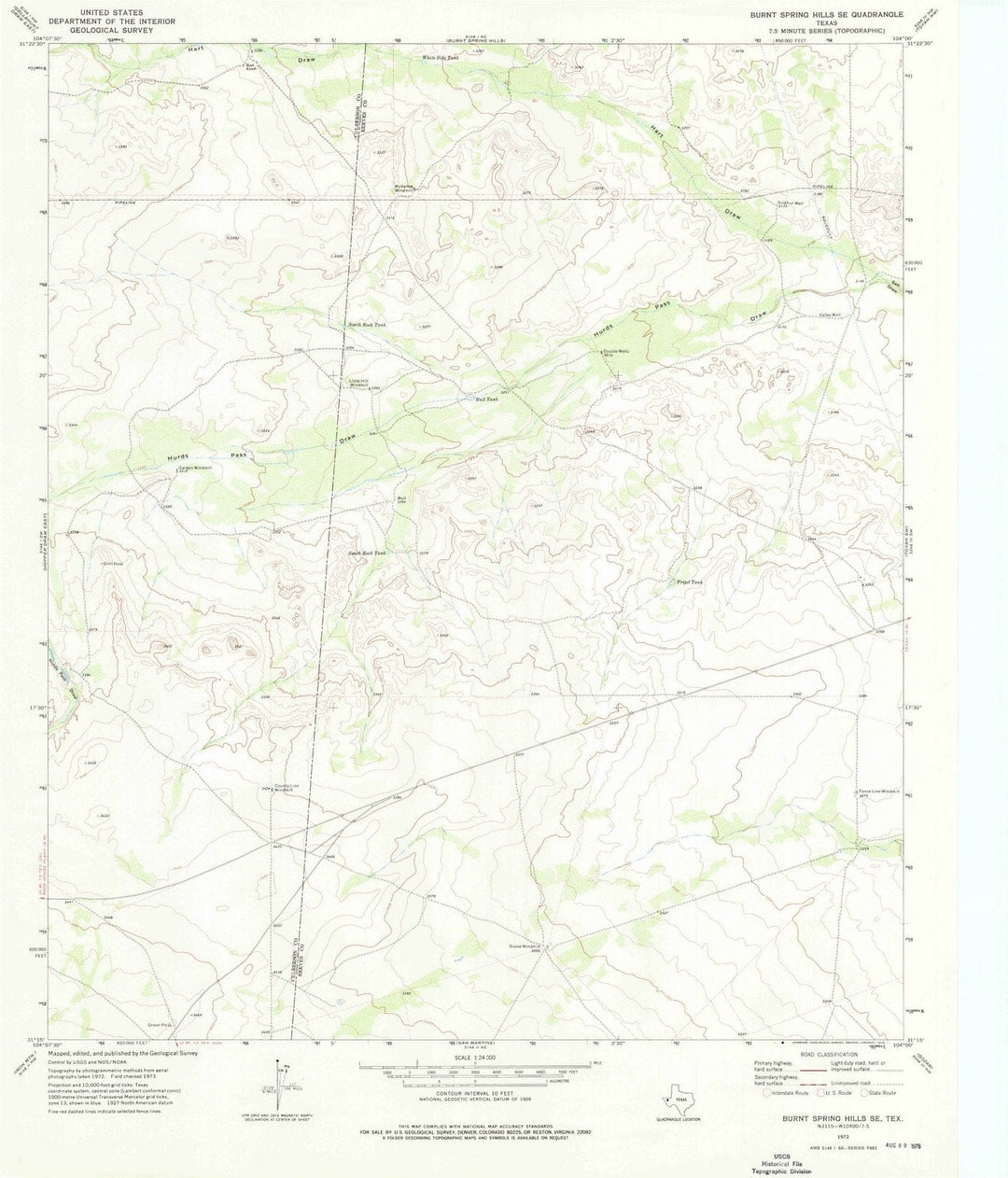 1973 Burnt Spring Hills, TX - Texas - USGS Topographic Map