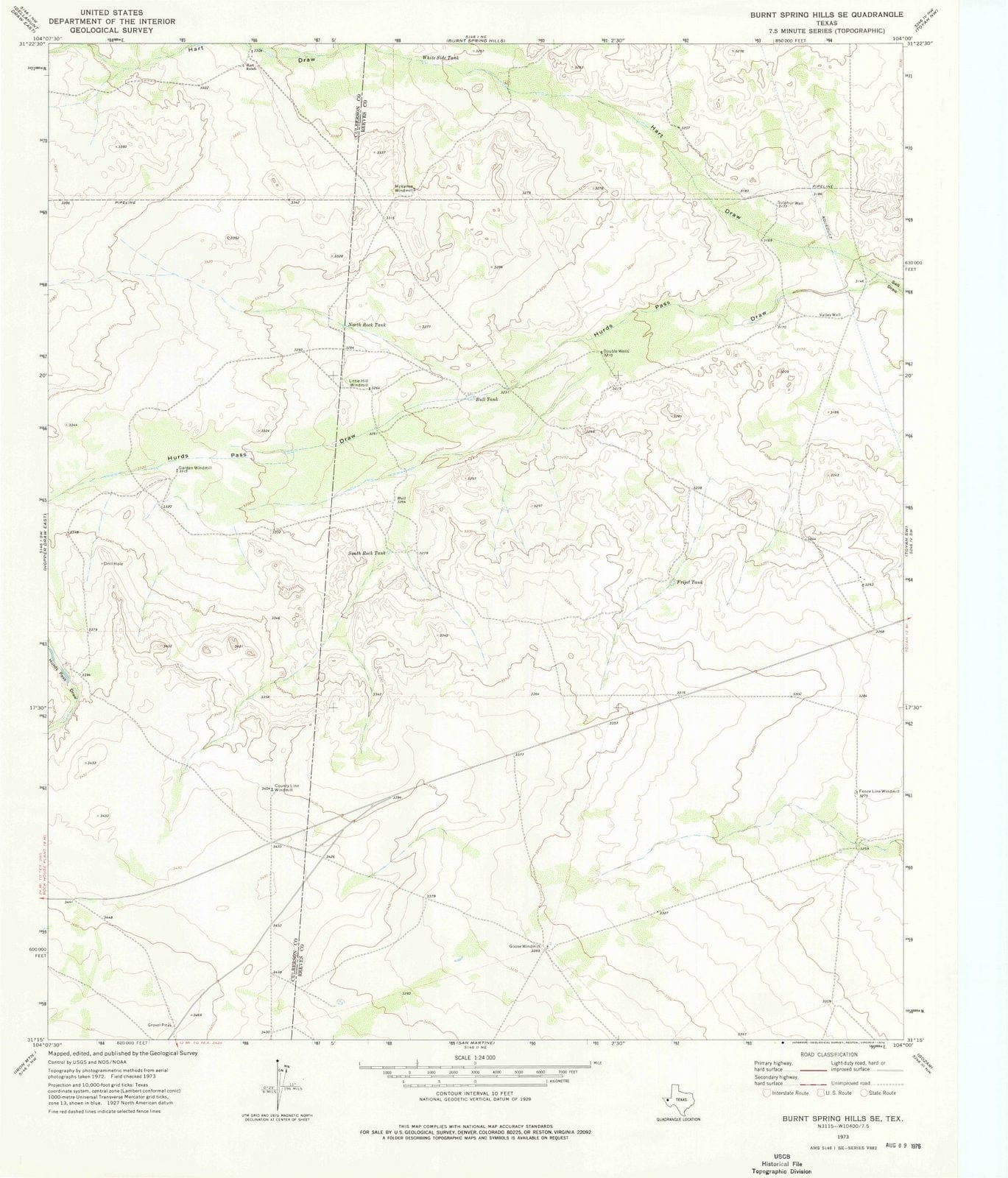 1973 Burnt Spring Hills, TX - Texas - USGS Topographic Map