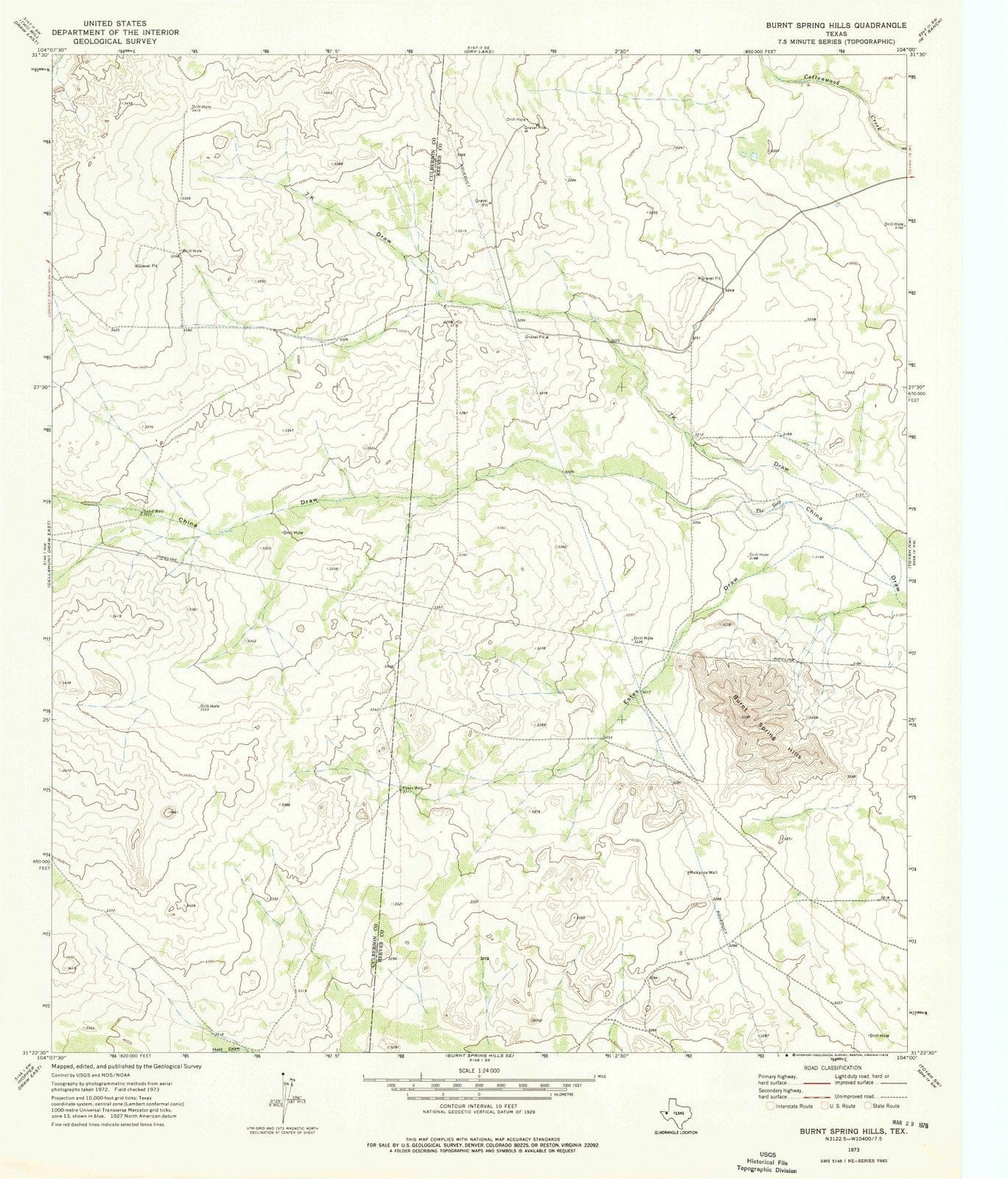 1973 Burnt Spring Hills, TX - Texas - USGS Topographic Map v2