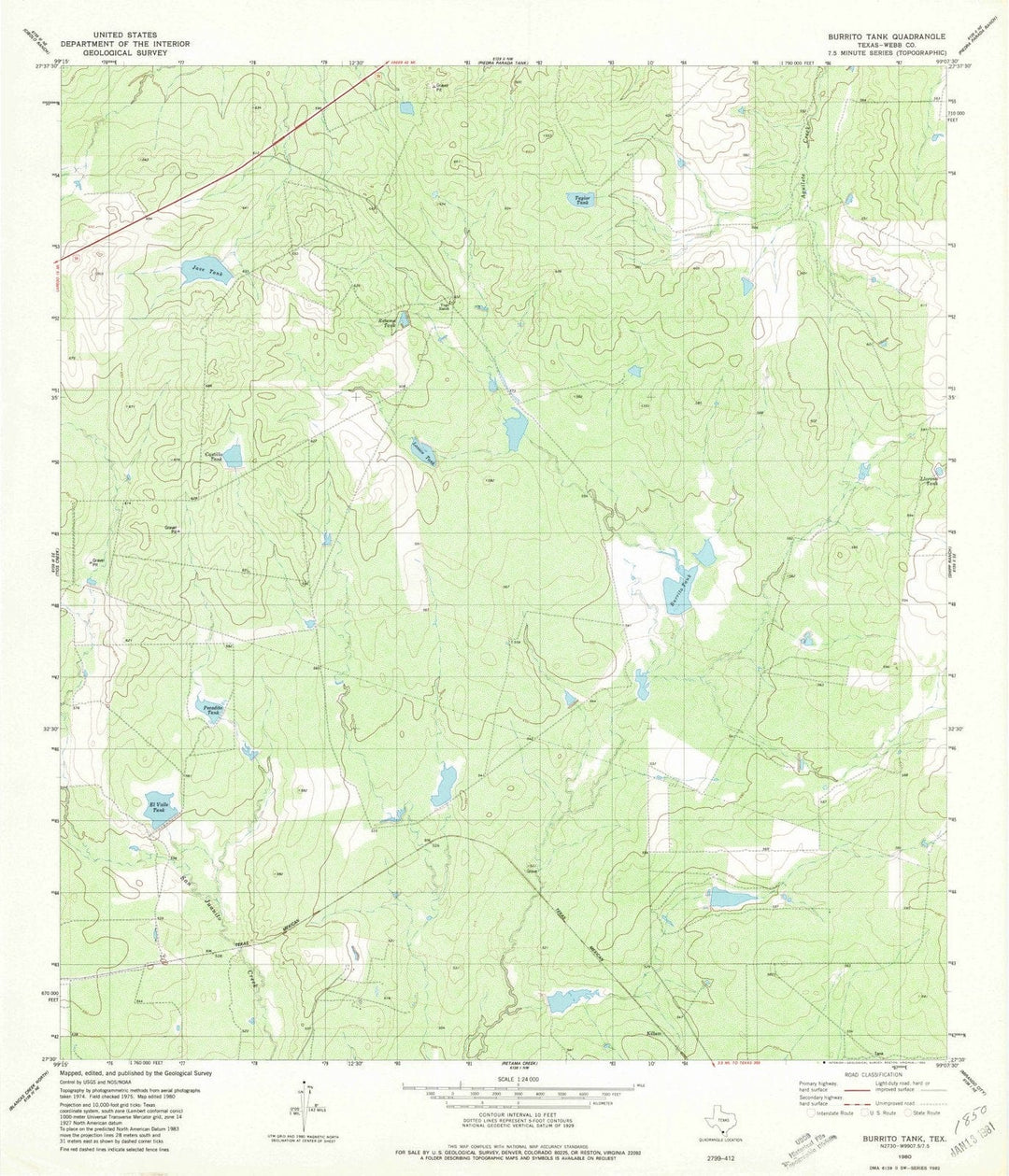 1980 Burrito Tank, TX - Texas - USGS Topographic Map