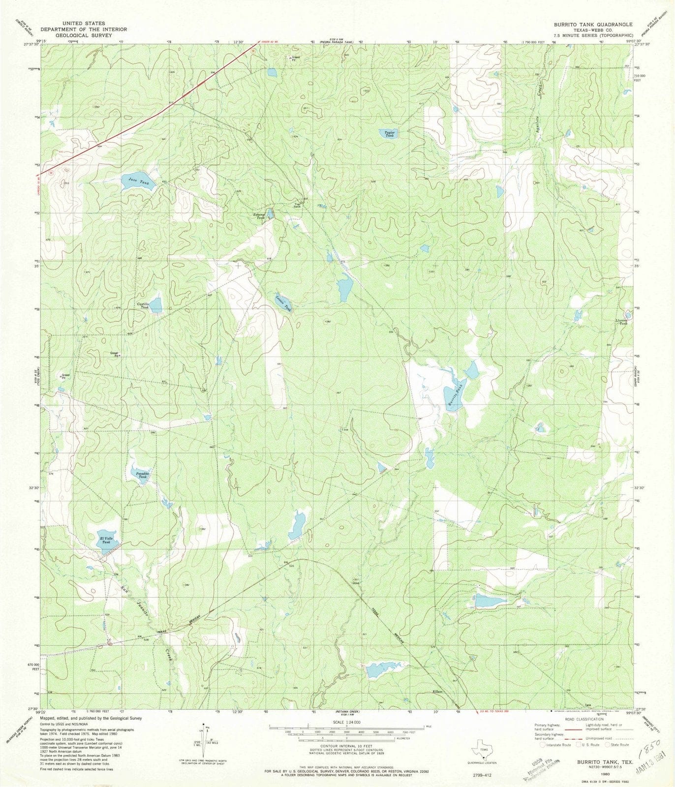 1980 Burrito Tank, TX - Texas - USGS Topographic Map