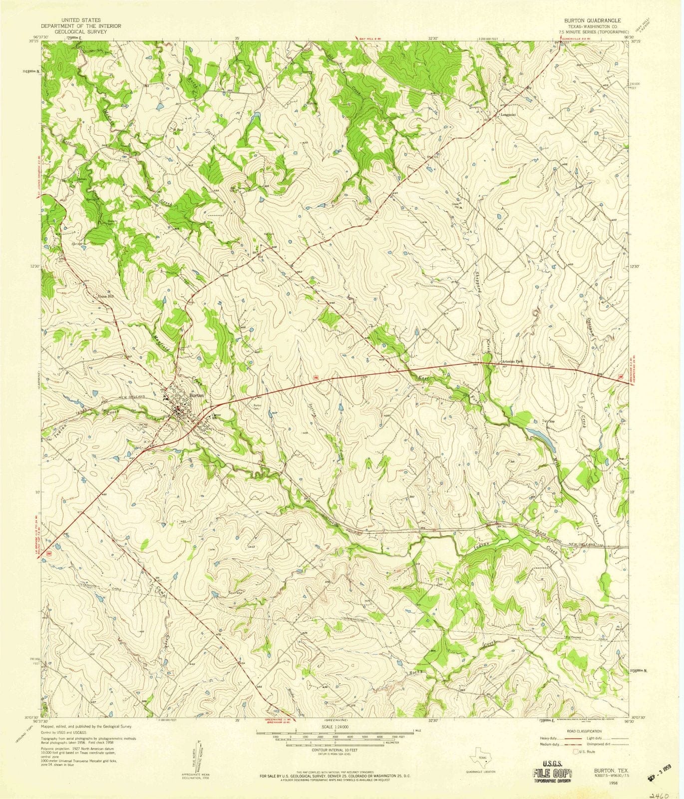 1958 Burton, TX - Texas - USGS Topographic Map