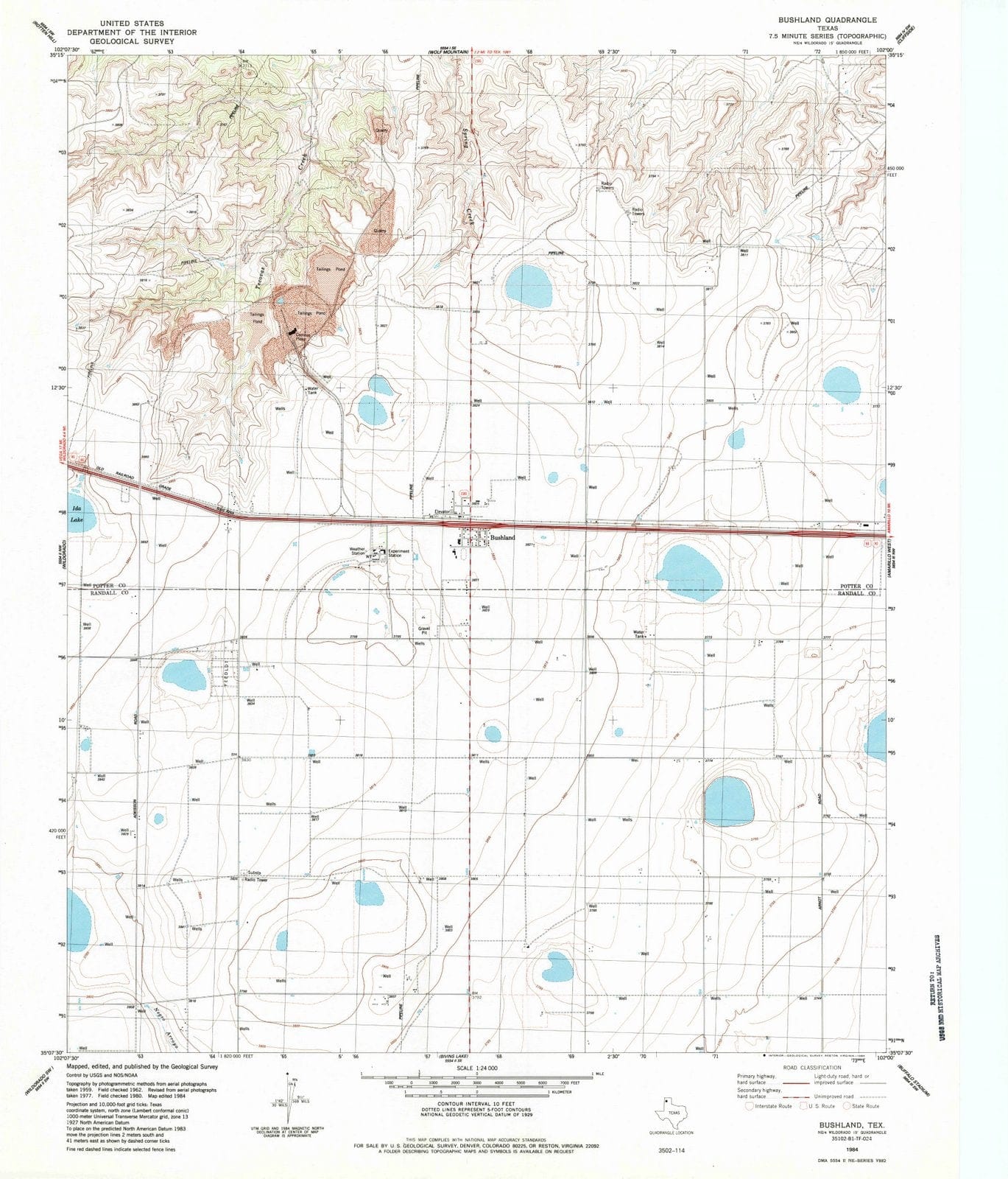 1984 Bushland, TX - Texas - USGS Topographic Map