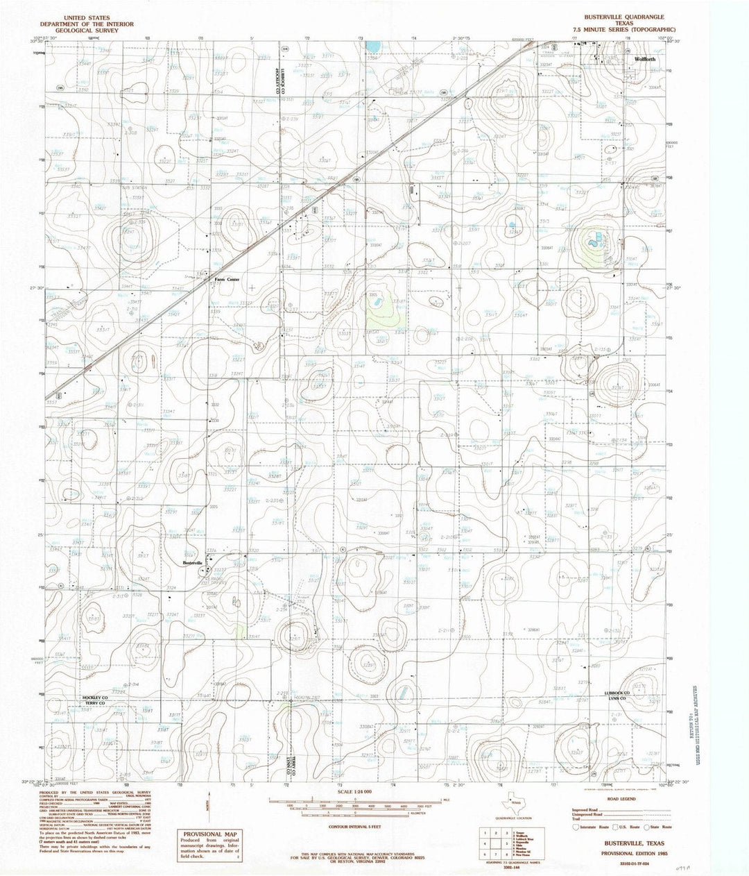 1985 Busterville, TX - Texas - USGS Topographic Map