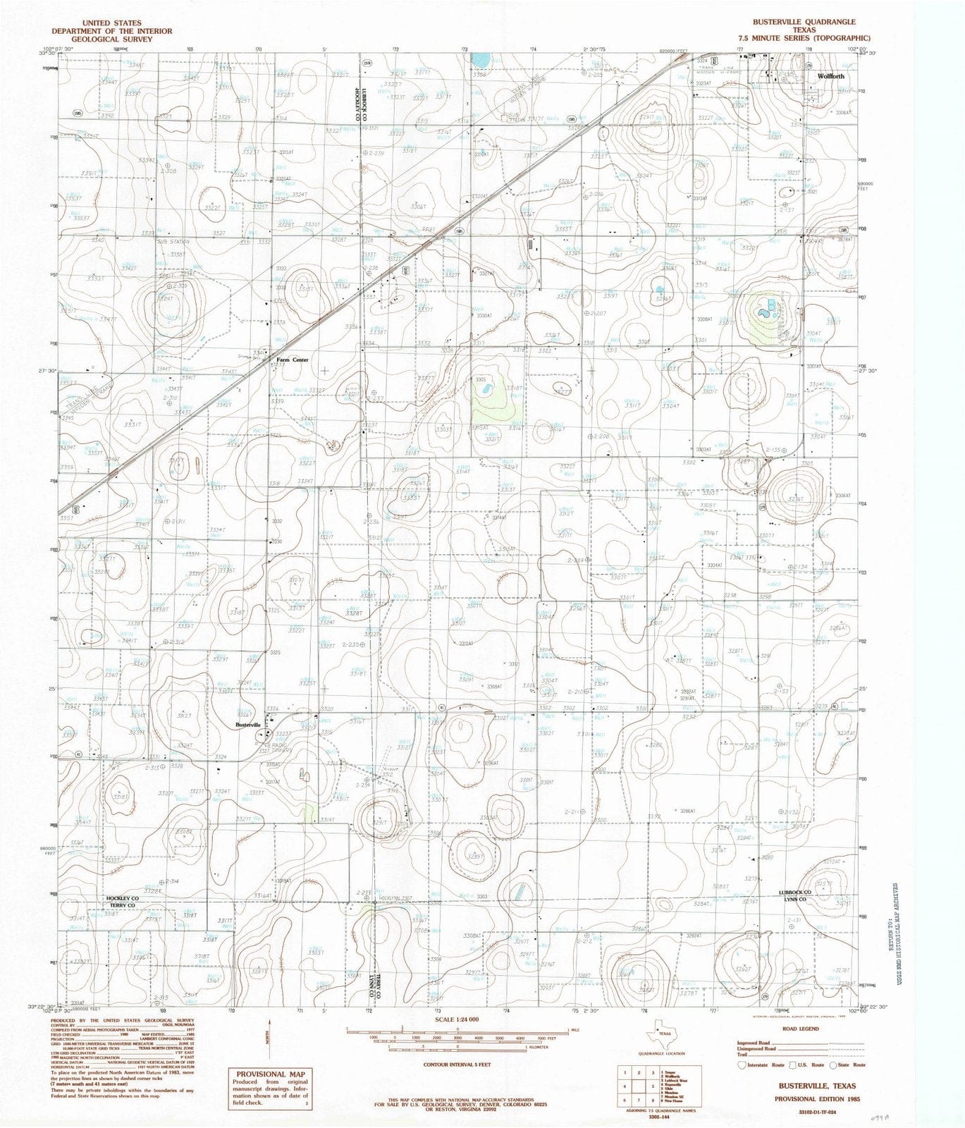 1985 Busterville, TX - Texas - USGS Topographic Map