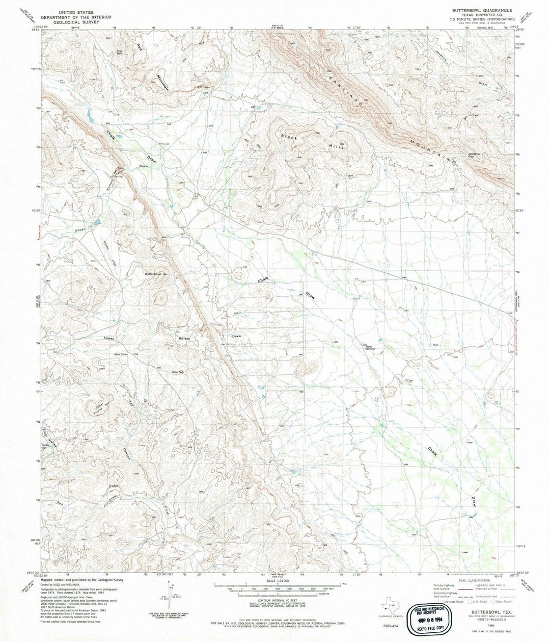 1983 Butterbowl, TX - Texas - USGS Topographic Map