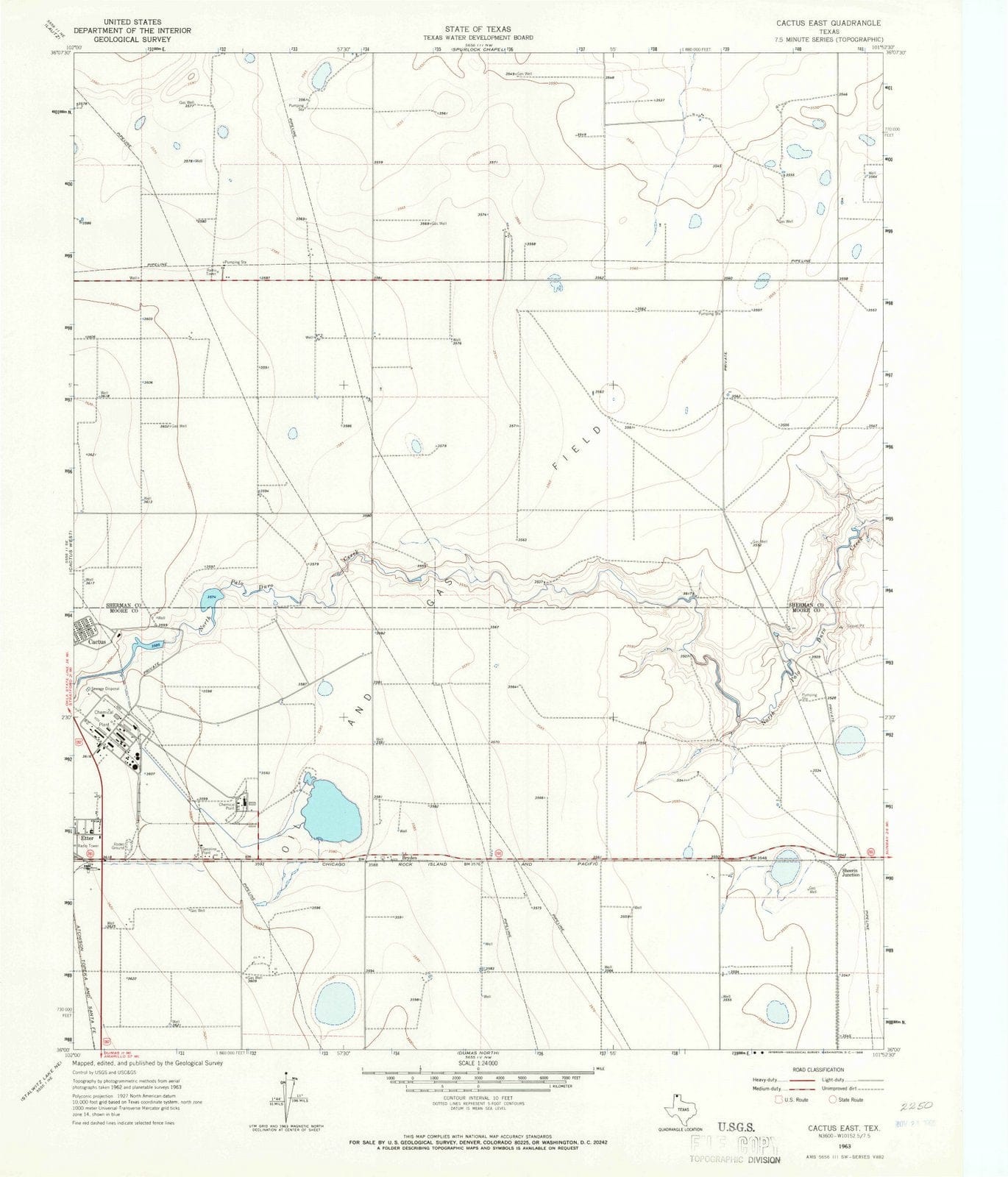1963 Cactus East, TX - Texas - USGS Topographic Map