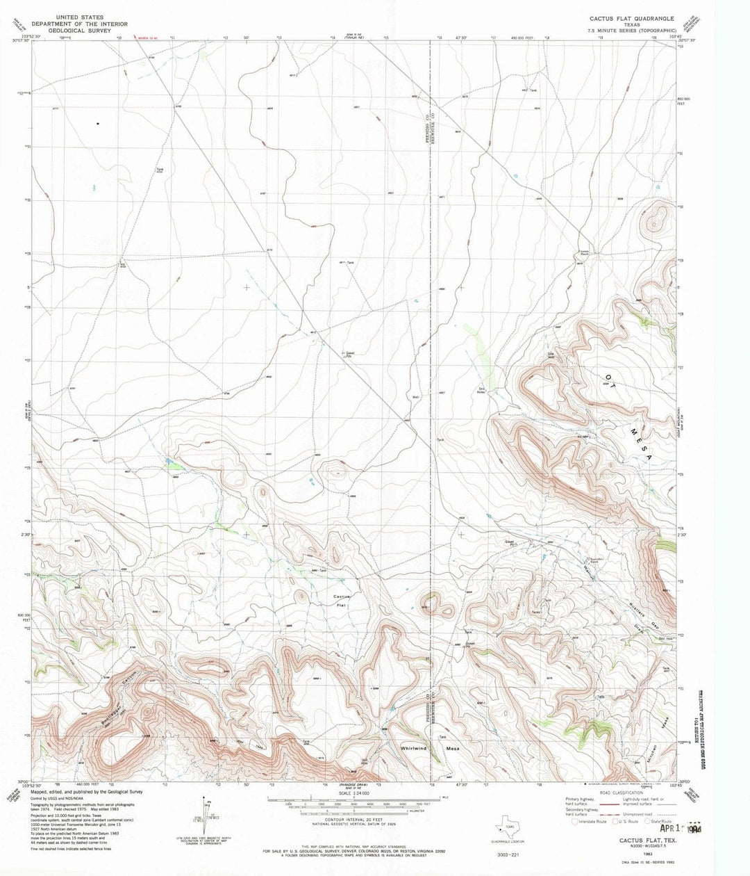 1983 Cactus Flat, TX - Texas - USGS Topographic Map