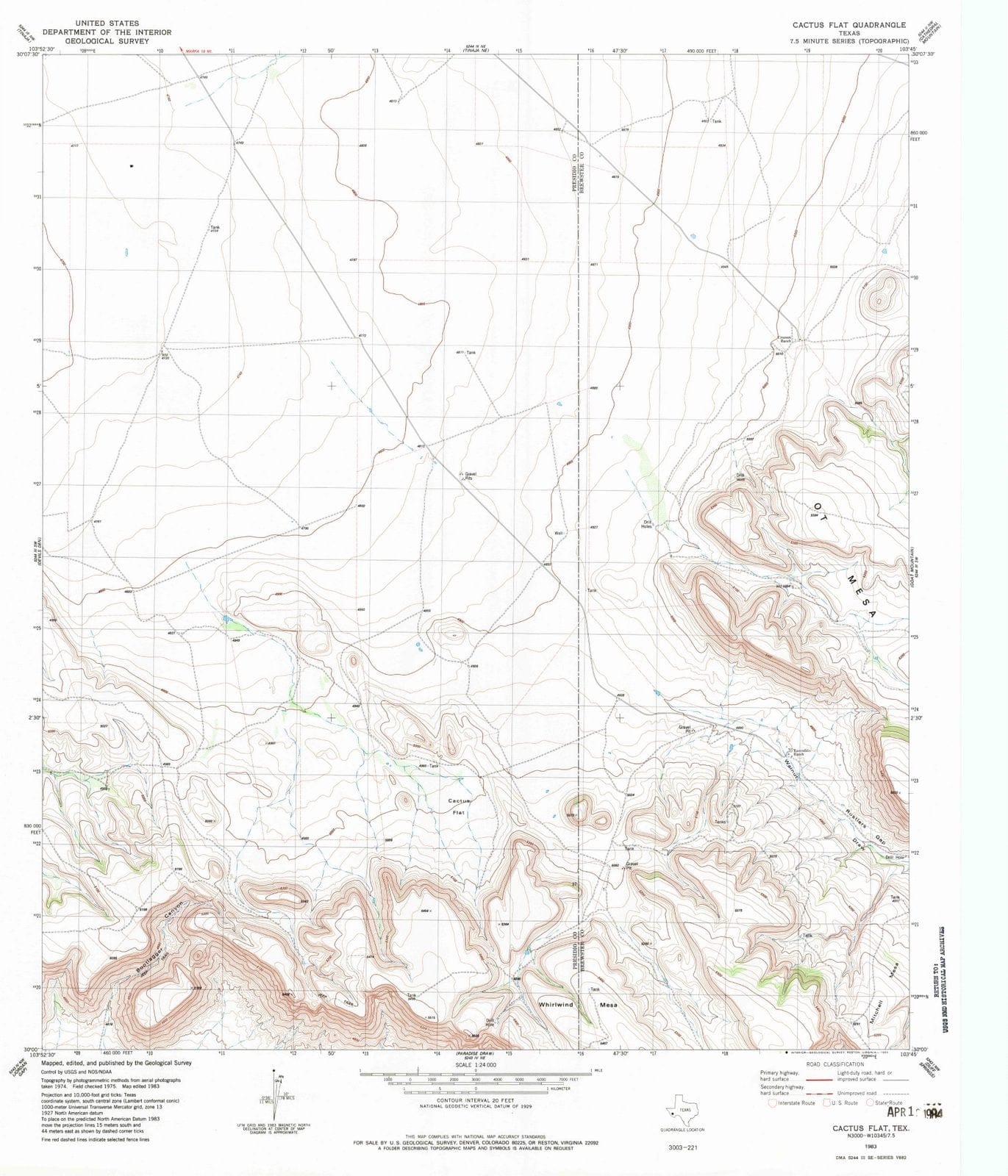 1983 Cactus Flat, TX - Texas - USGS Topographic Map