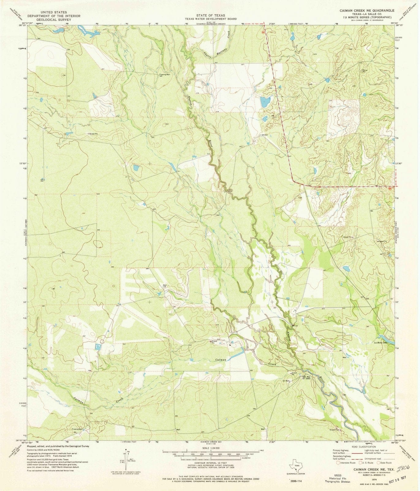 1974 Caiman Creek, TX - Texas - USGS Topographic Map