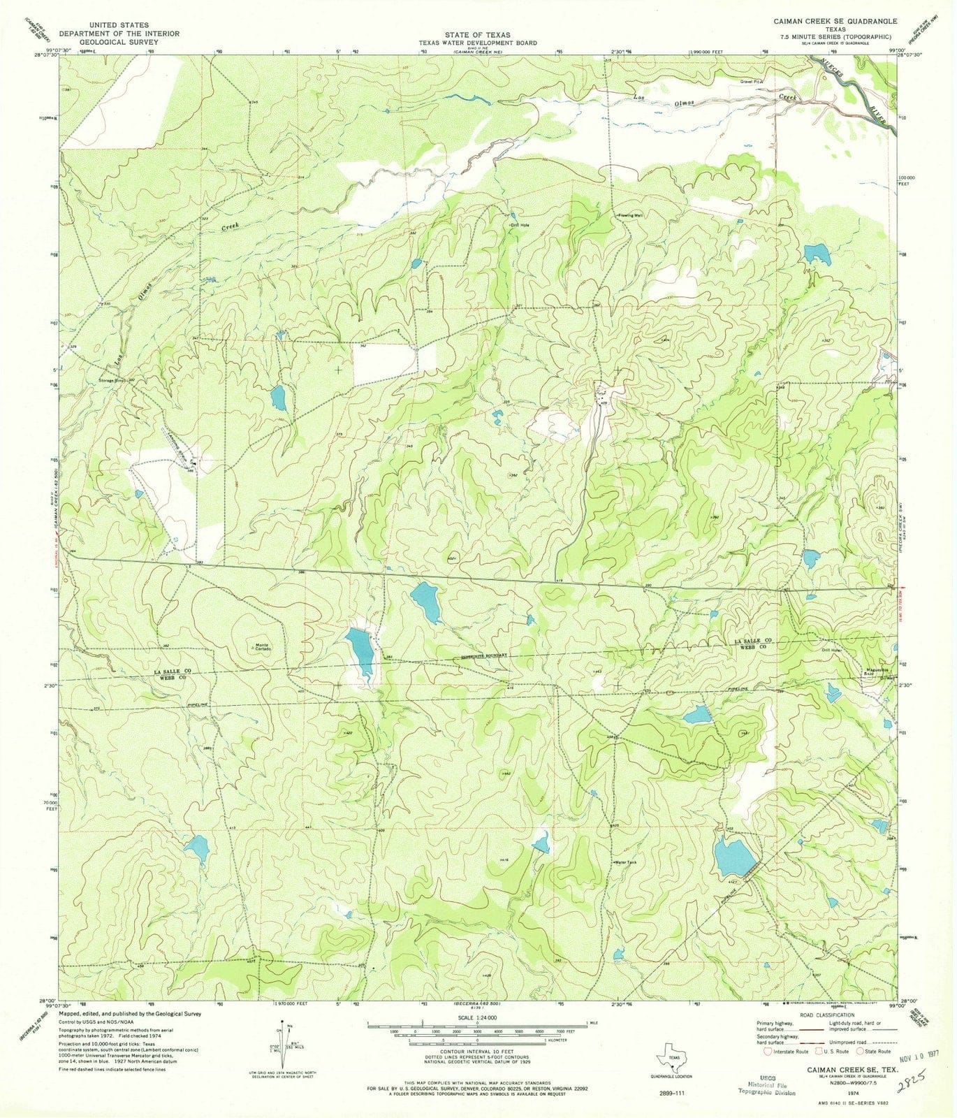 1974 Caiman Creek, TX - Texas - USGS Topographic Map v2