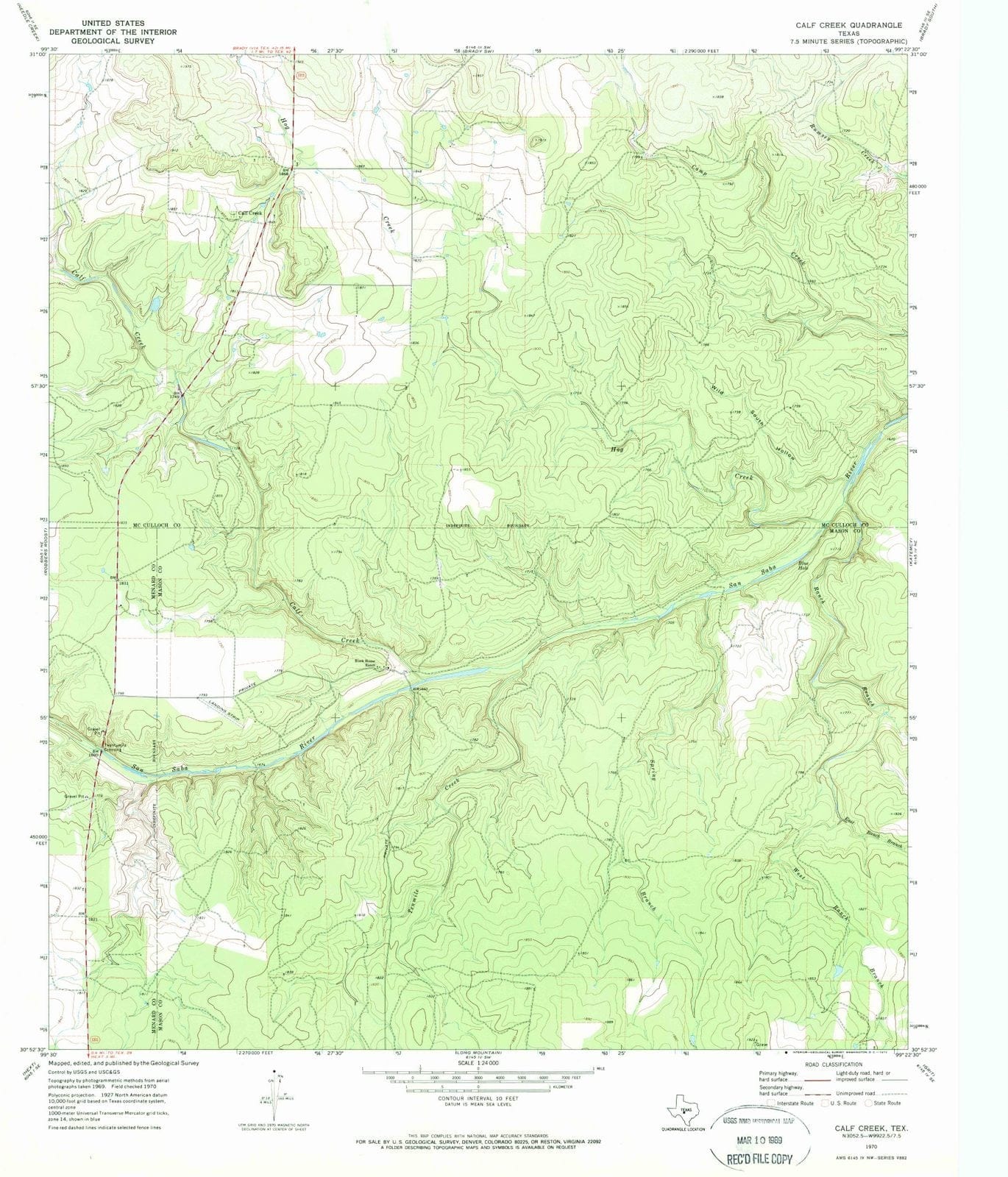 1970 Calf Creek, TX - Texas - USGS Topographic Map