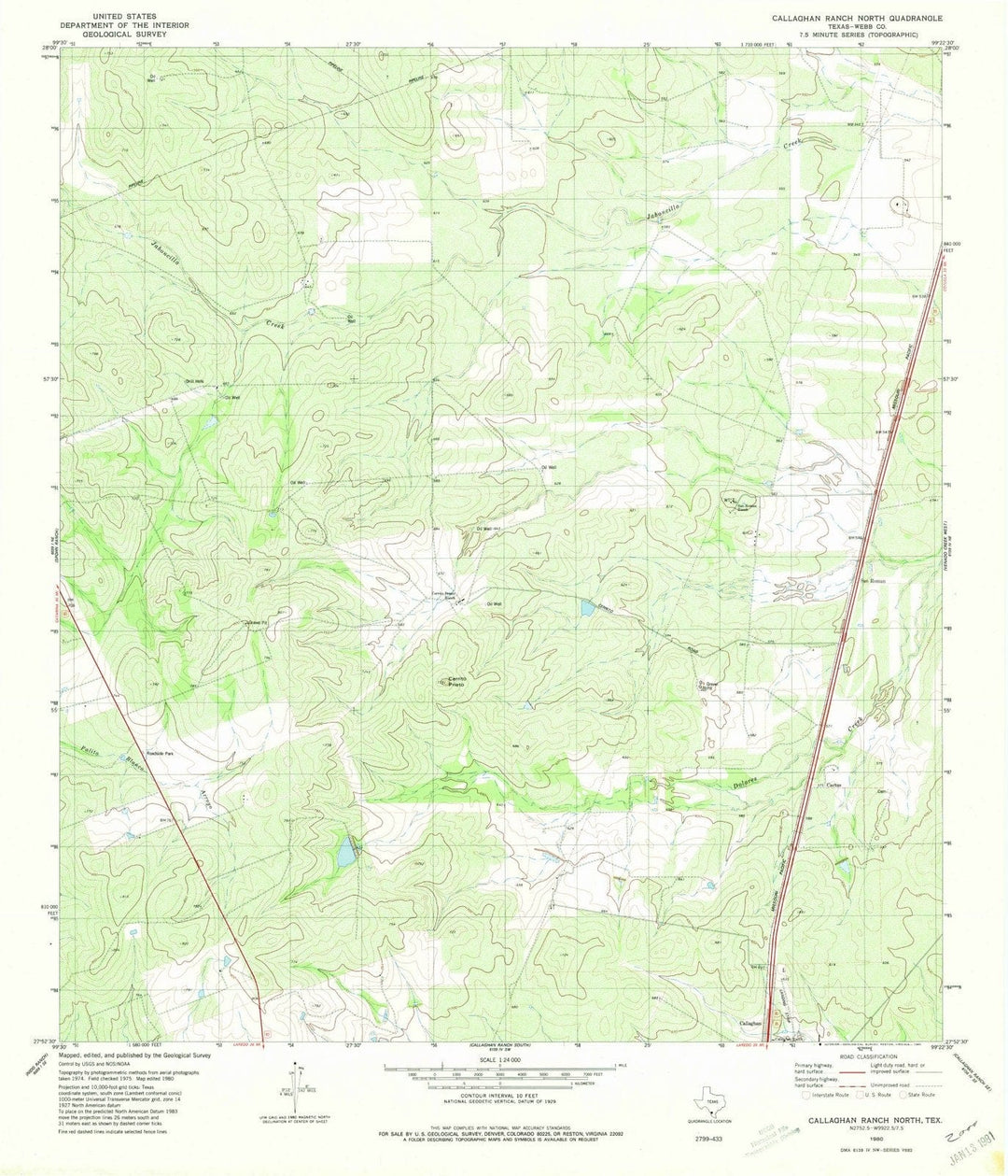1980 Callaghan Ranch North, TX - Texas - USGS Topographic Map