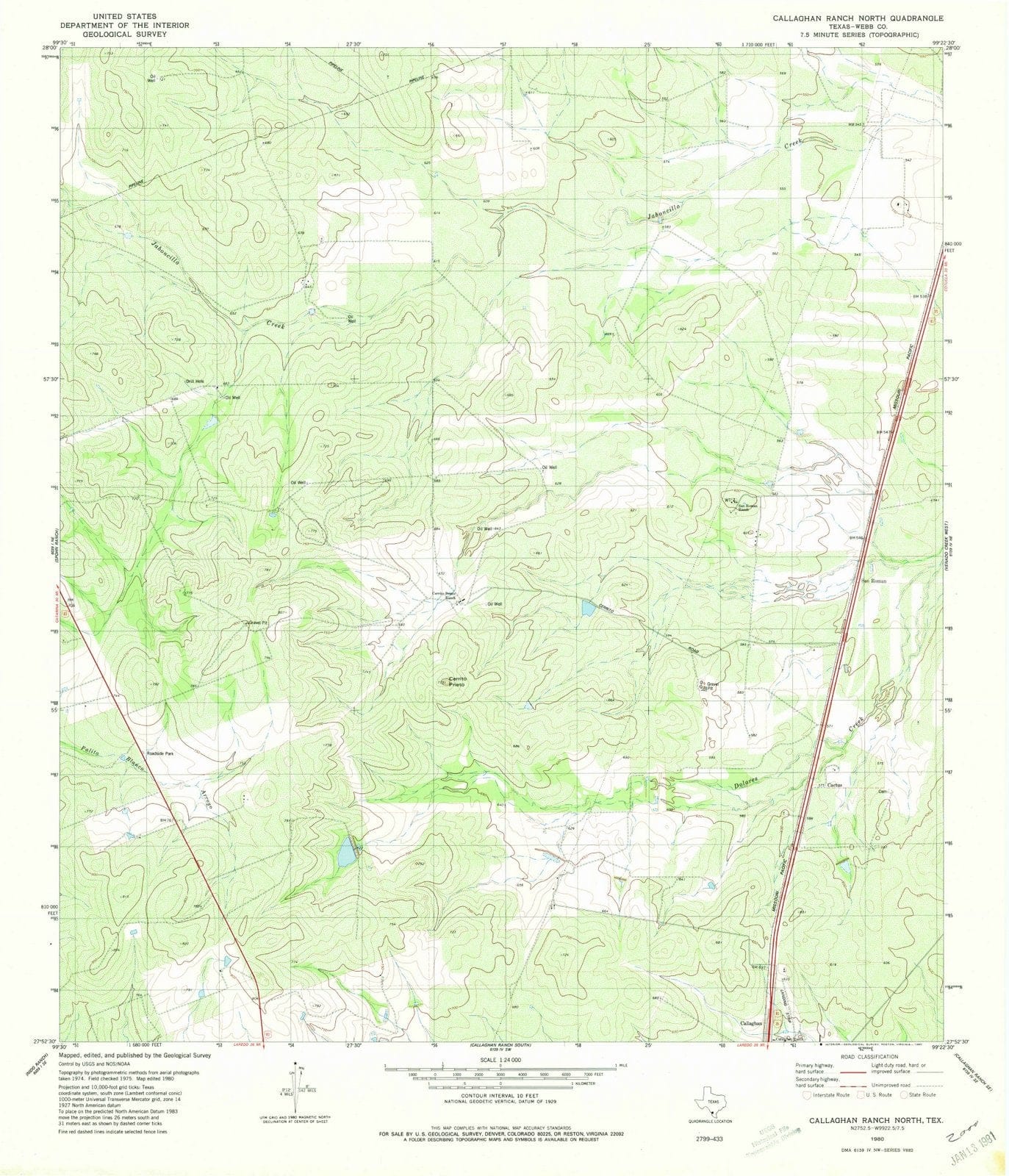 1980 Callaghan Ranch North, TX - Texas - USGS Topographic Map
