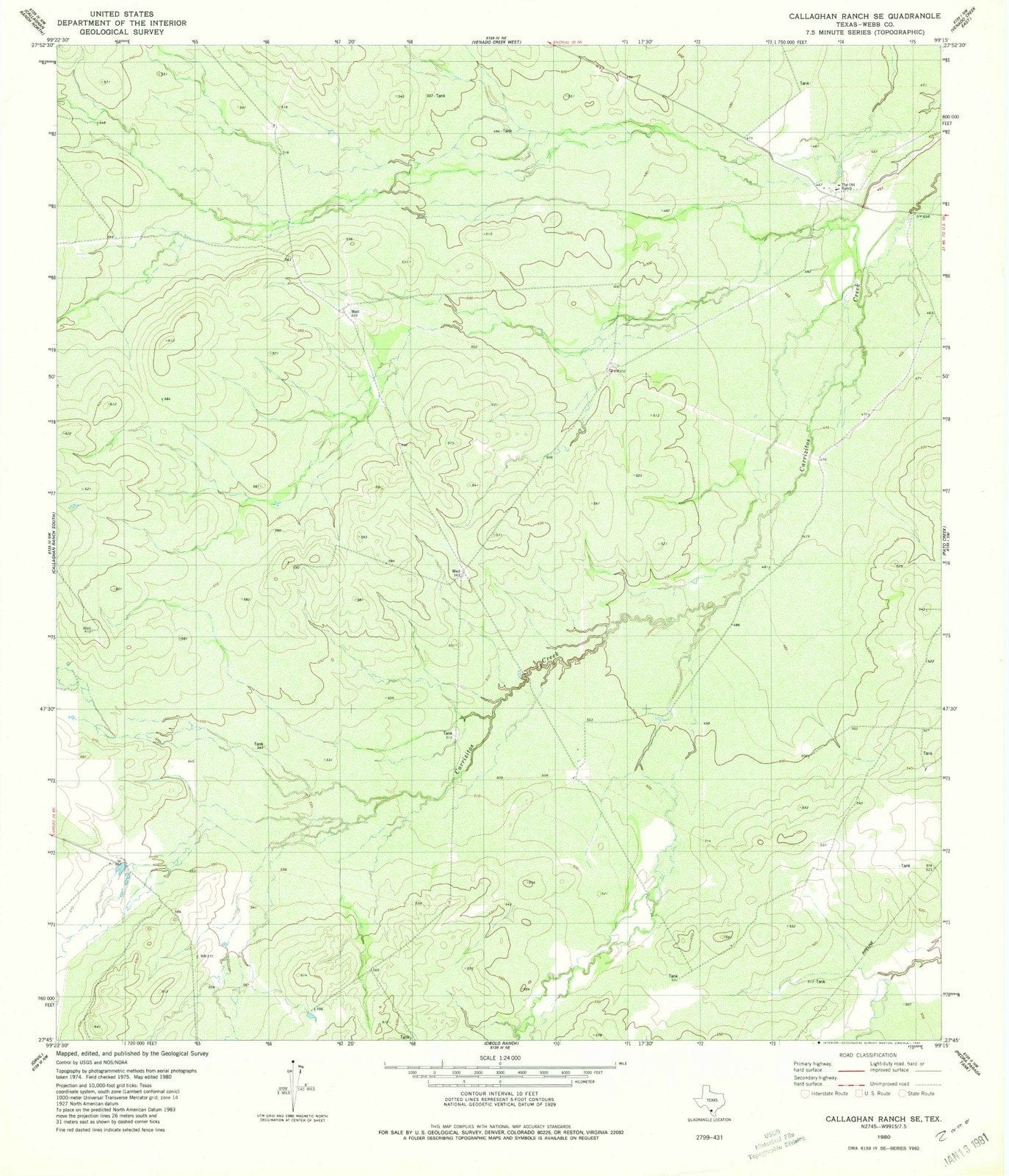 1980 Callaghan Ranch, TX - Texas - USGS Topographic Map