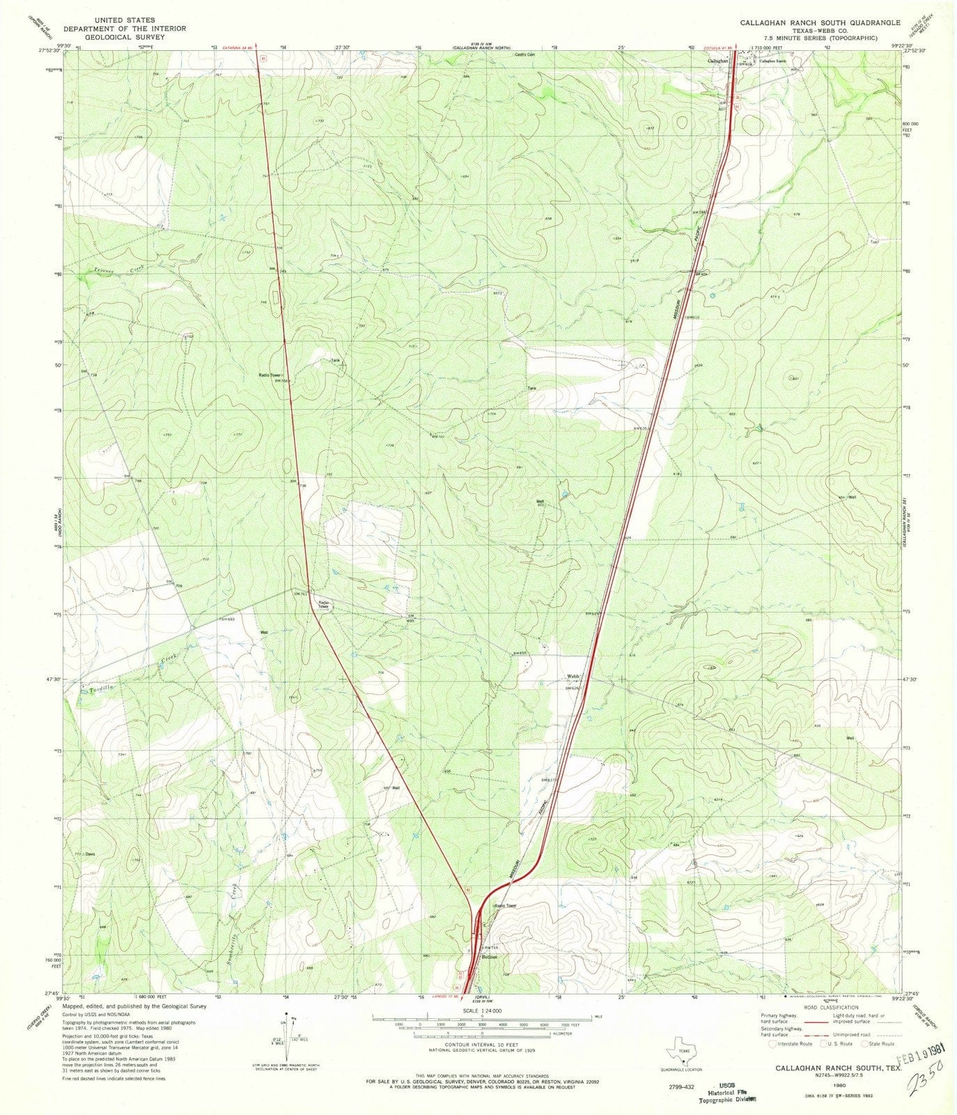 1980 Callaghan Ranch South, TX - Texas - USGS Topographic Map