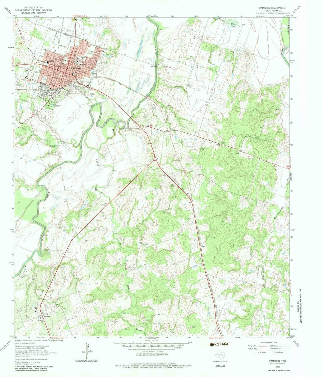 1961 Cameron, TX - Texas - USGS Topographic Map