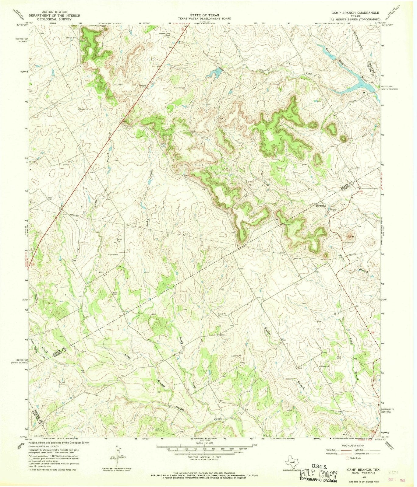 1966 Camp Branch, TX - Texas - USGS Topographic Map