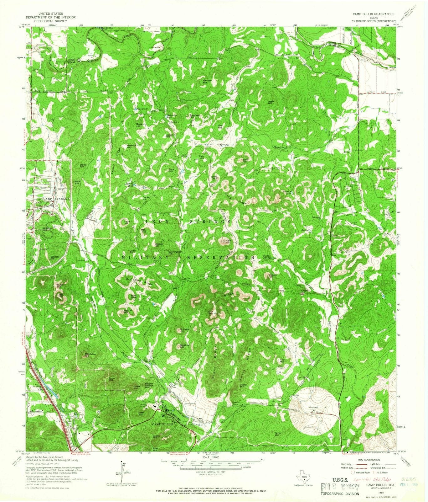 1965 Camp Bullis, TX - Texas - USGS Topographic Map