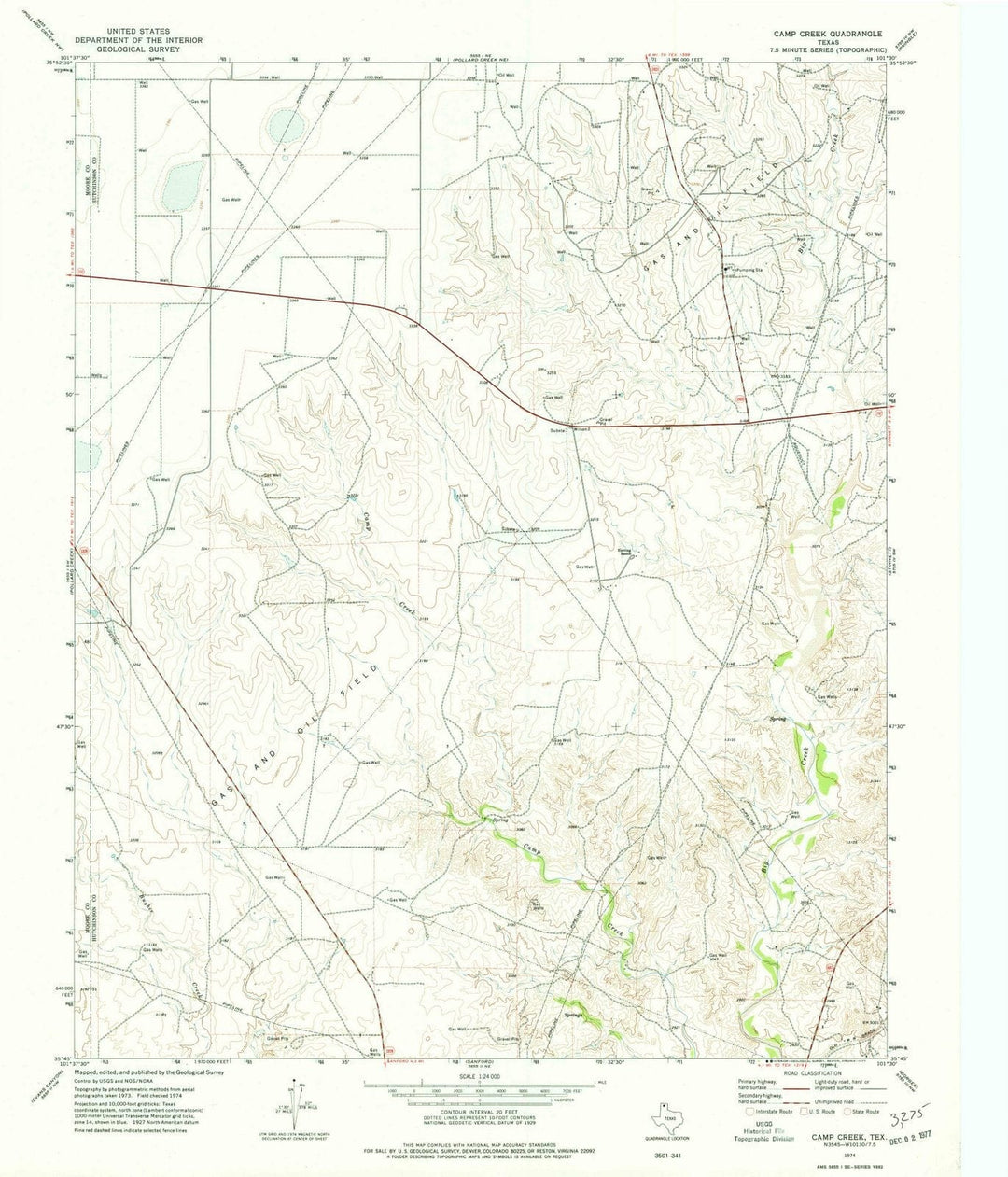 1974 Camp Creek, TX - Texas - USGS Topographic Map