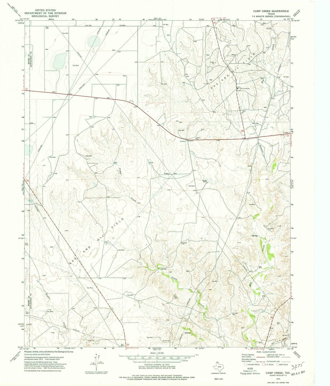 1974 Camp Creek, TX - Texas - USGS Topographic Map