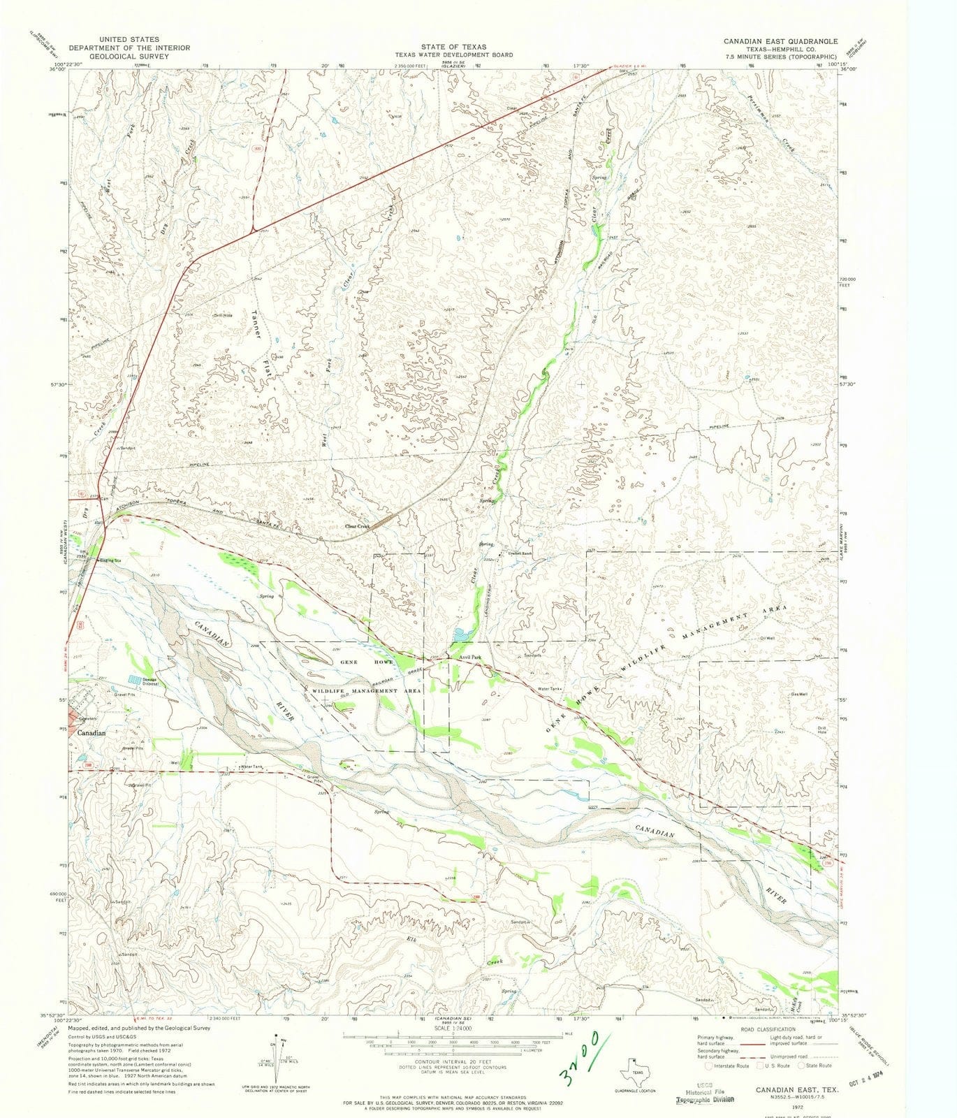 1972 Canadian East, TX - Texas - USGS Topographic Map