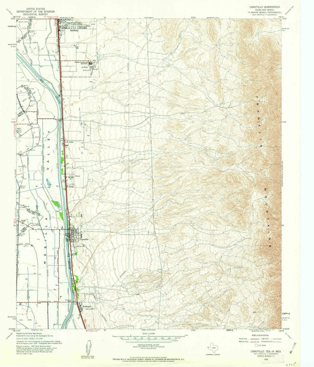 1955 Canutillo, TX - Texas - USGS Topographic Map