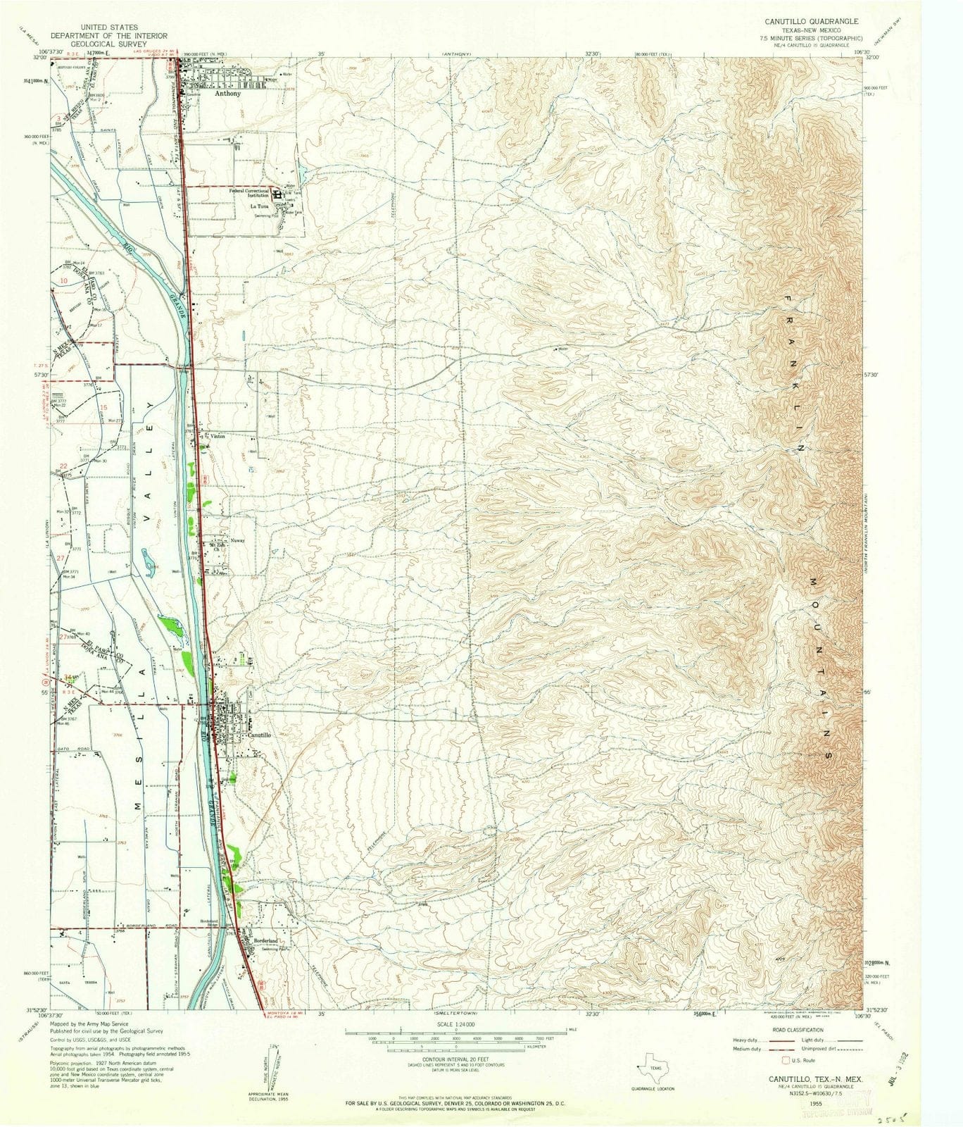 1955 Canutillo, TX - Texas - USGS Topographic Map