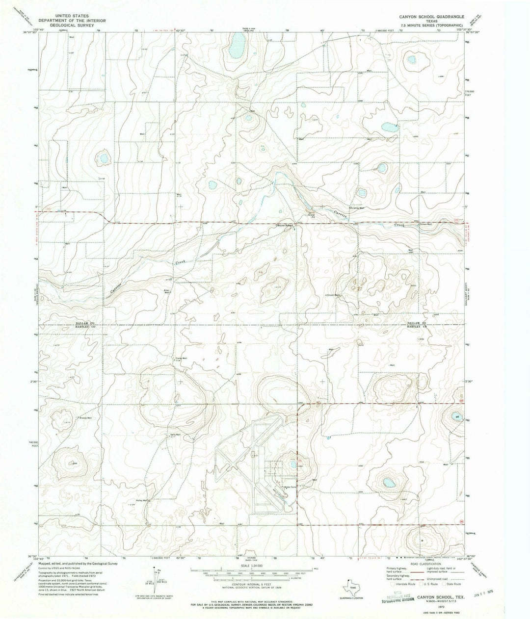 1973 Canyon School, TX - Texas - USGS Topographic Map
