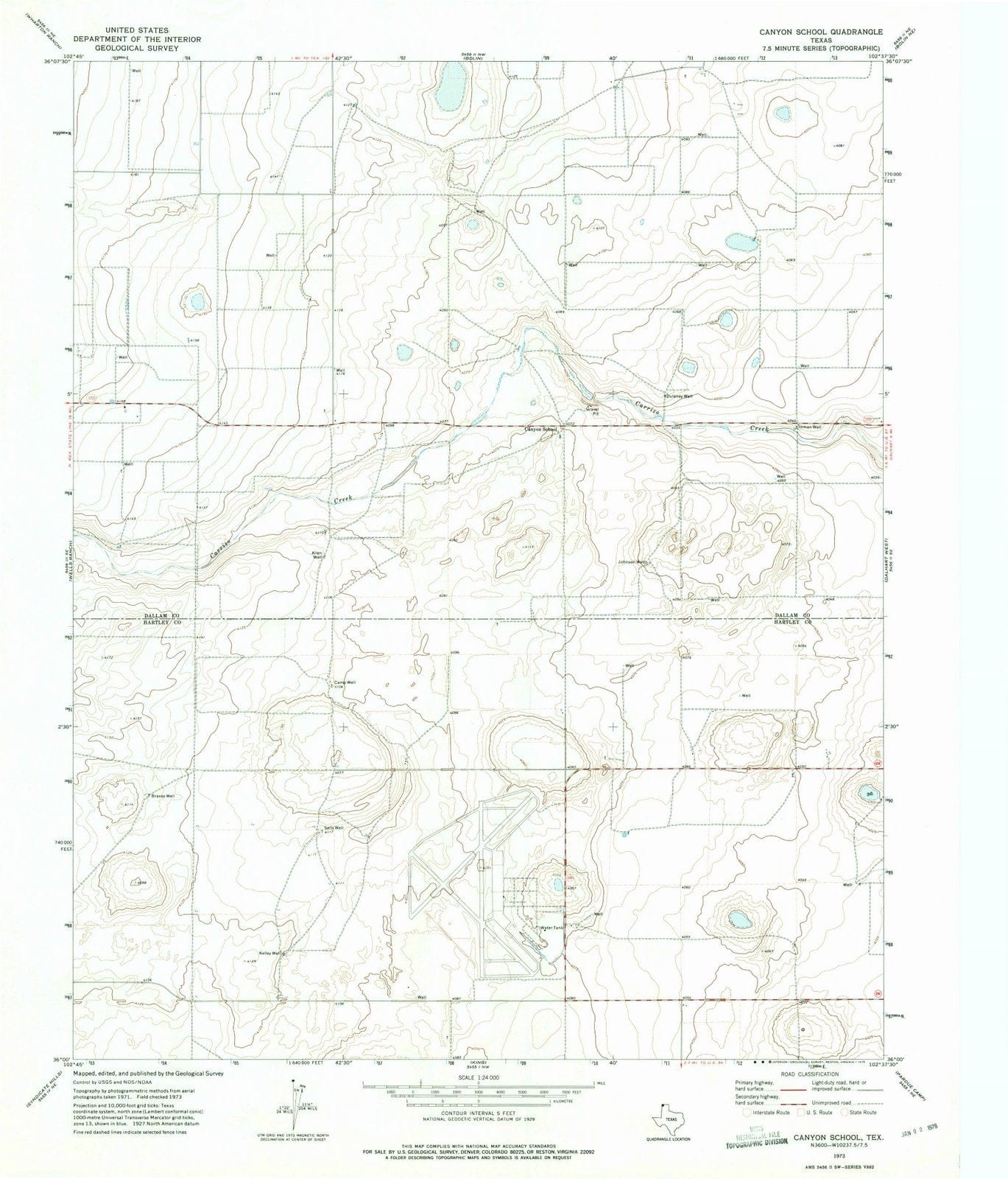 1973 Canyon School, TX - Texas - USGS Topographic Map