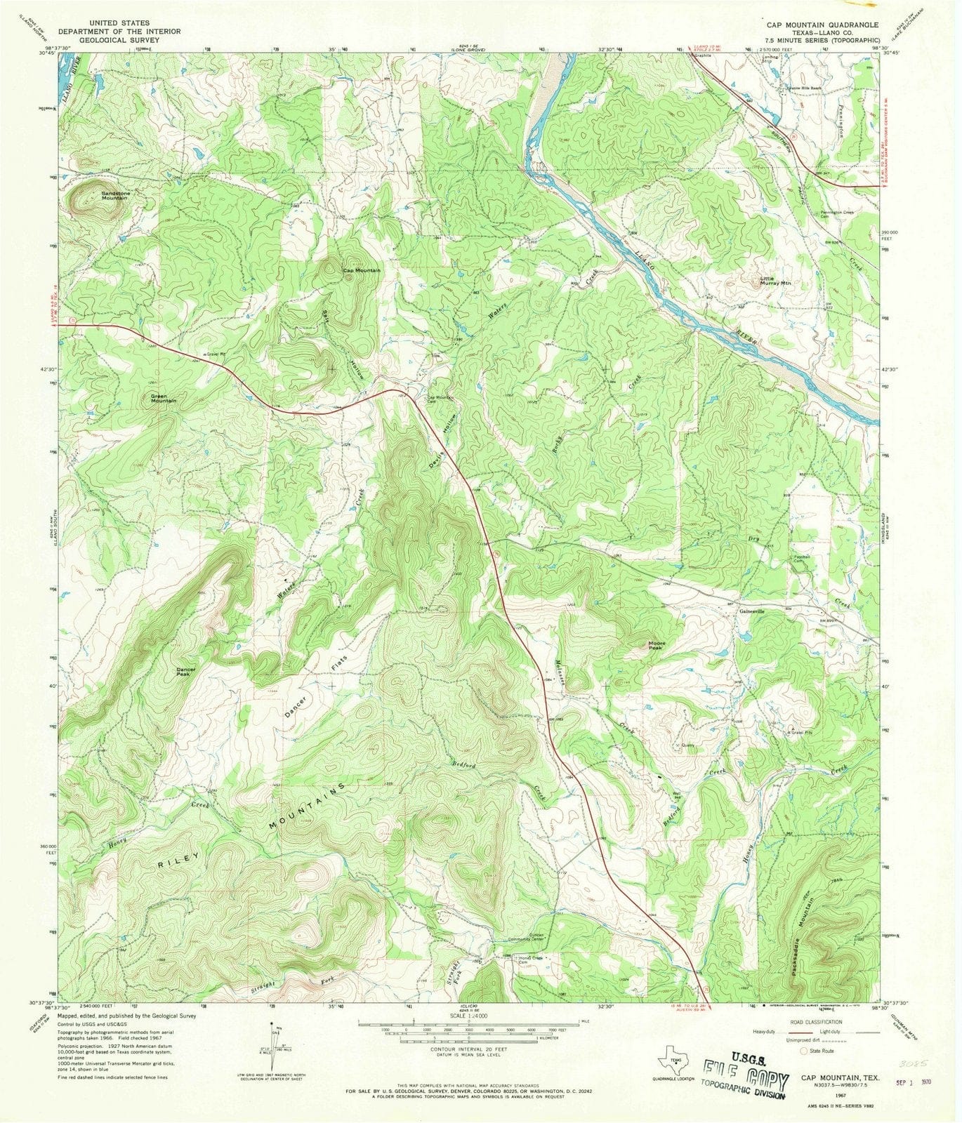 1967 Cap Mountain, TX - Texas - USGS Topographic Map