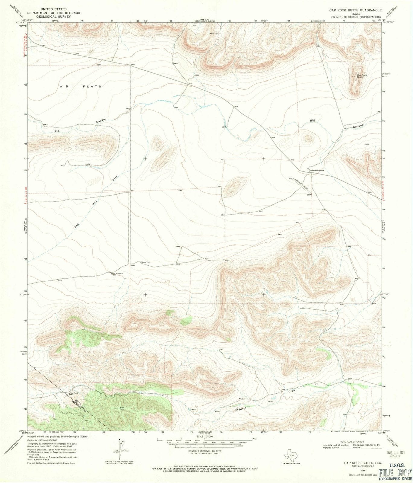 1968 Cap Rock Butte, TX - Texas - USGS Topographic Map