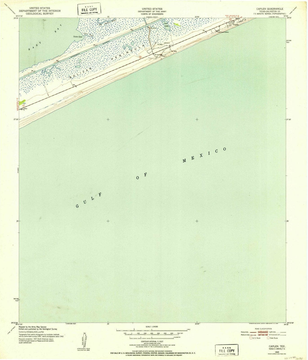 1943 Caplen, TX - Texas - USGS Topographic Map