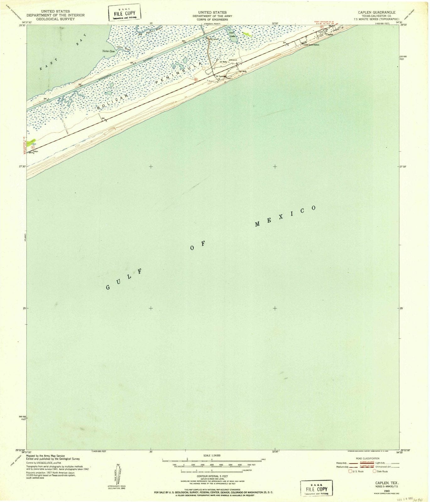 1943 Caplen, TX - Texas - USGS Topographic Map