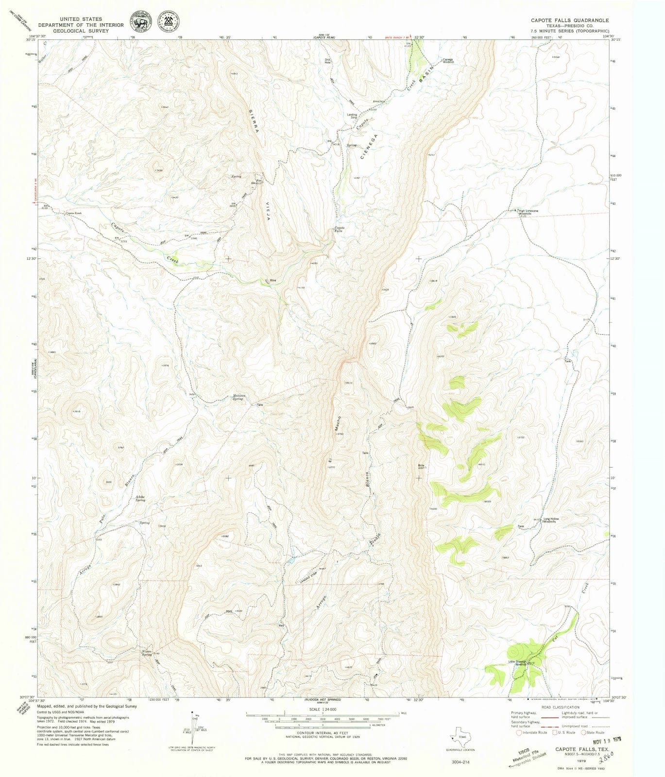 1979 Capote Falls, TX - Texas - USGS Topographic Map