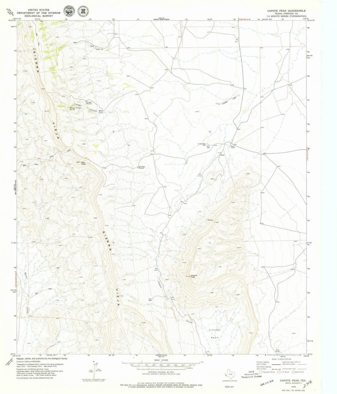 1978 Capote Peak, TX - Texas - USGS Topographic Map