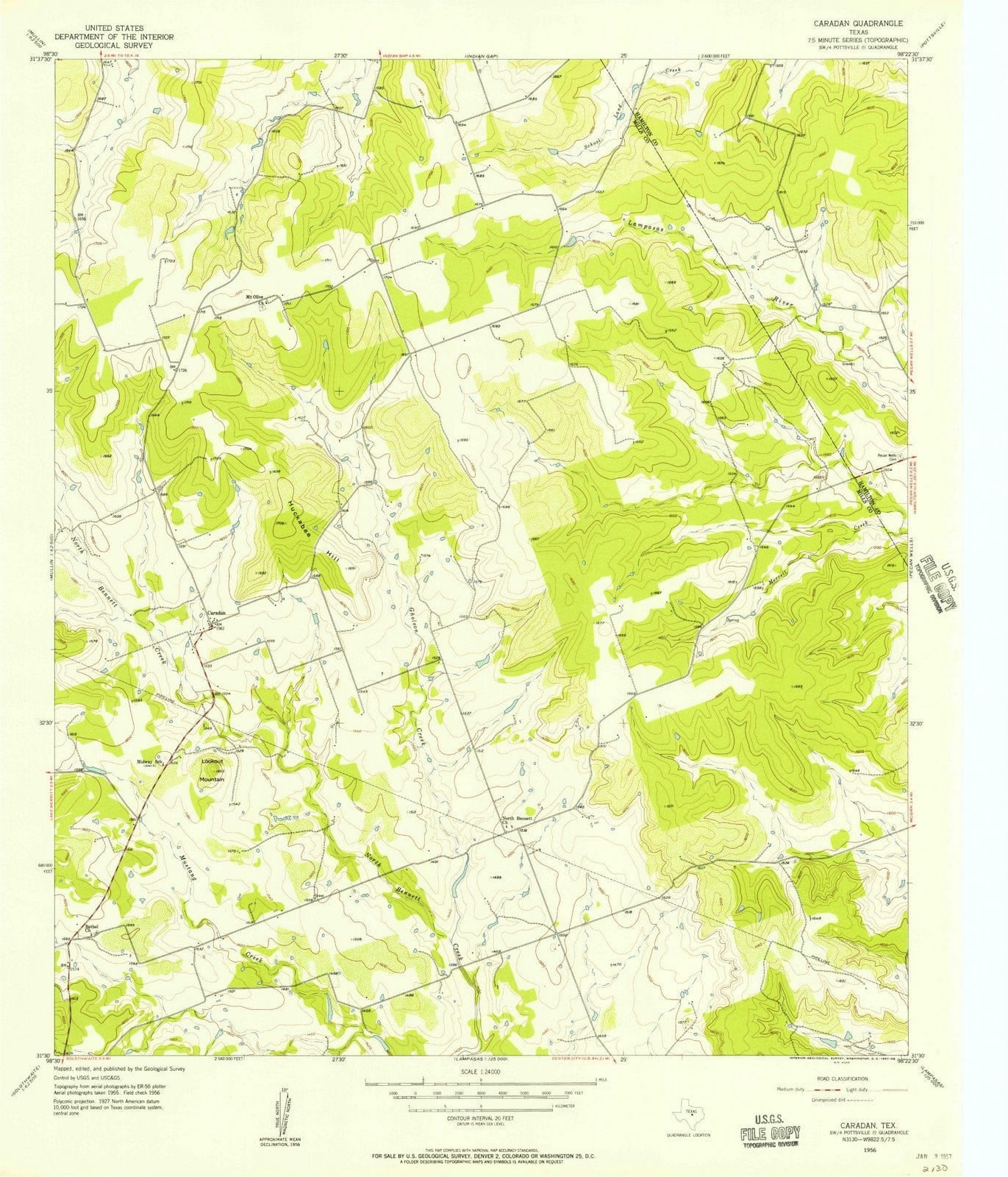 1956 Caradan, TX - Texas - USGS Topographic Map