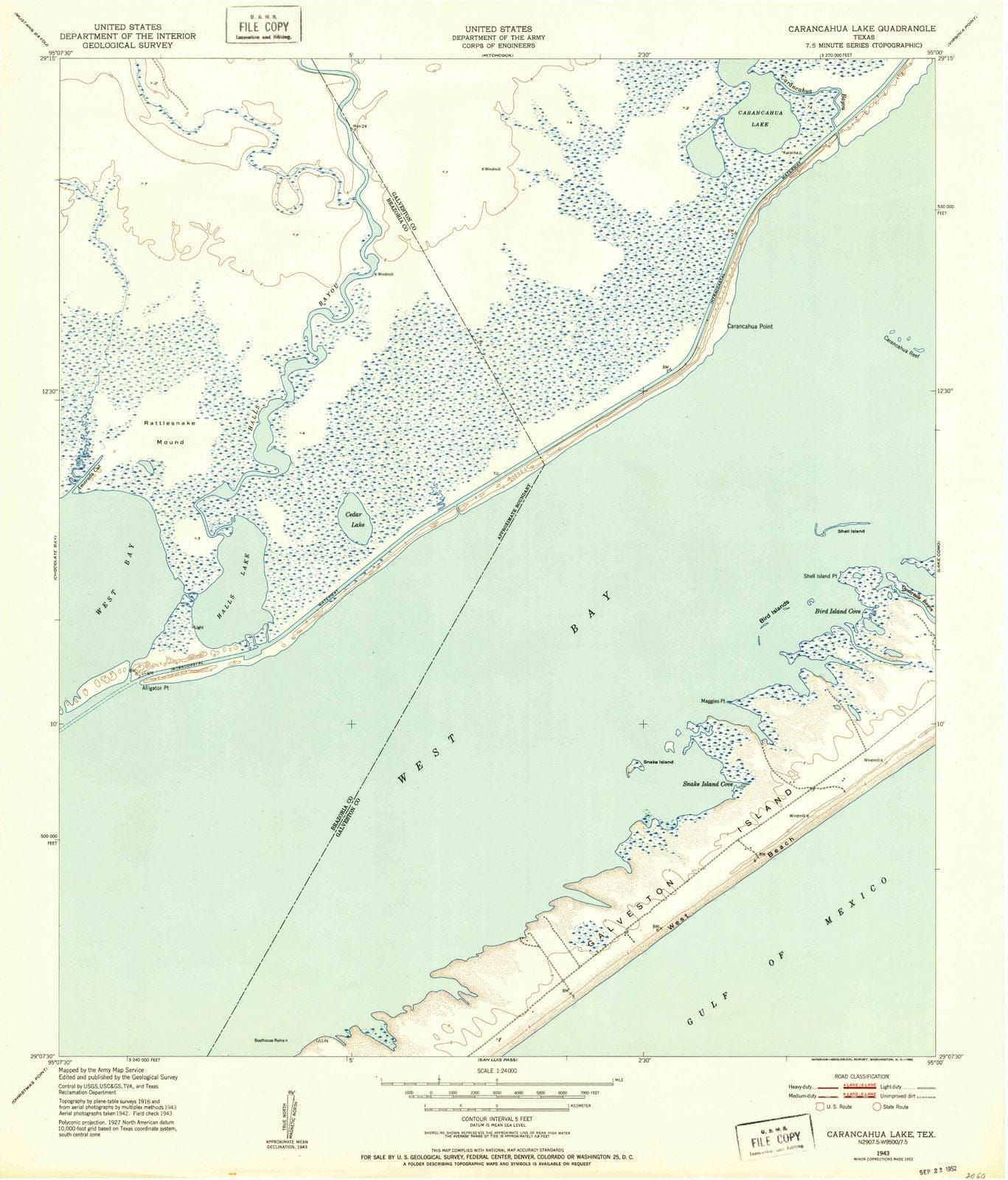 1943 Carancahua Lake, TX - Texas - USGS Topographic Map