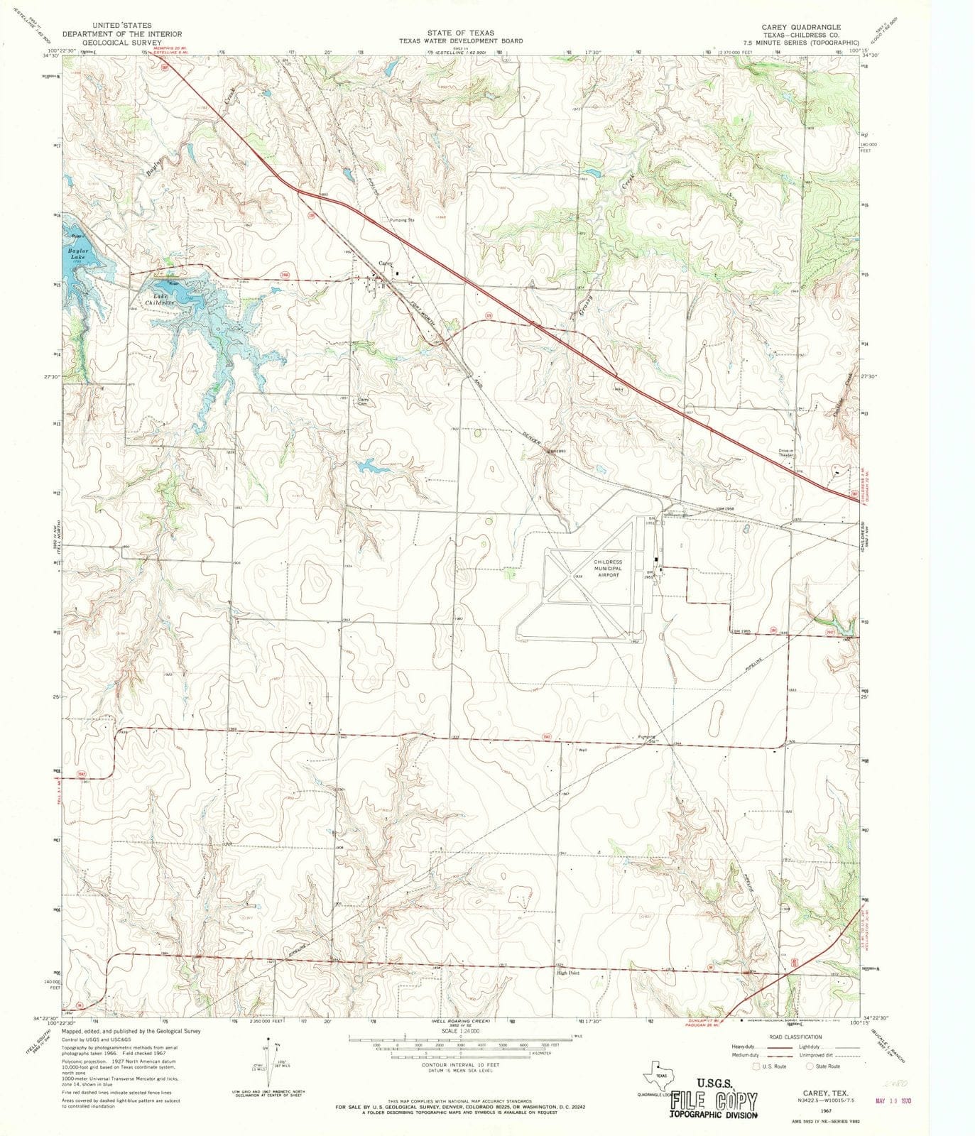 1967 Carey, TX - Texas - USGS Topographic Map
