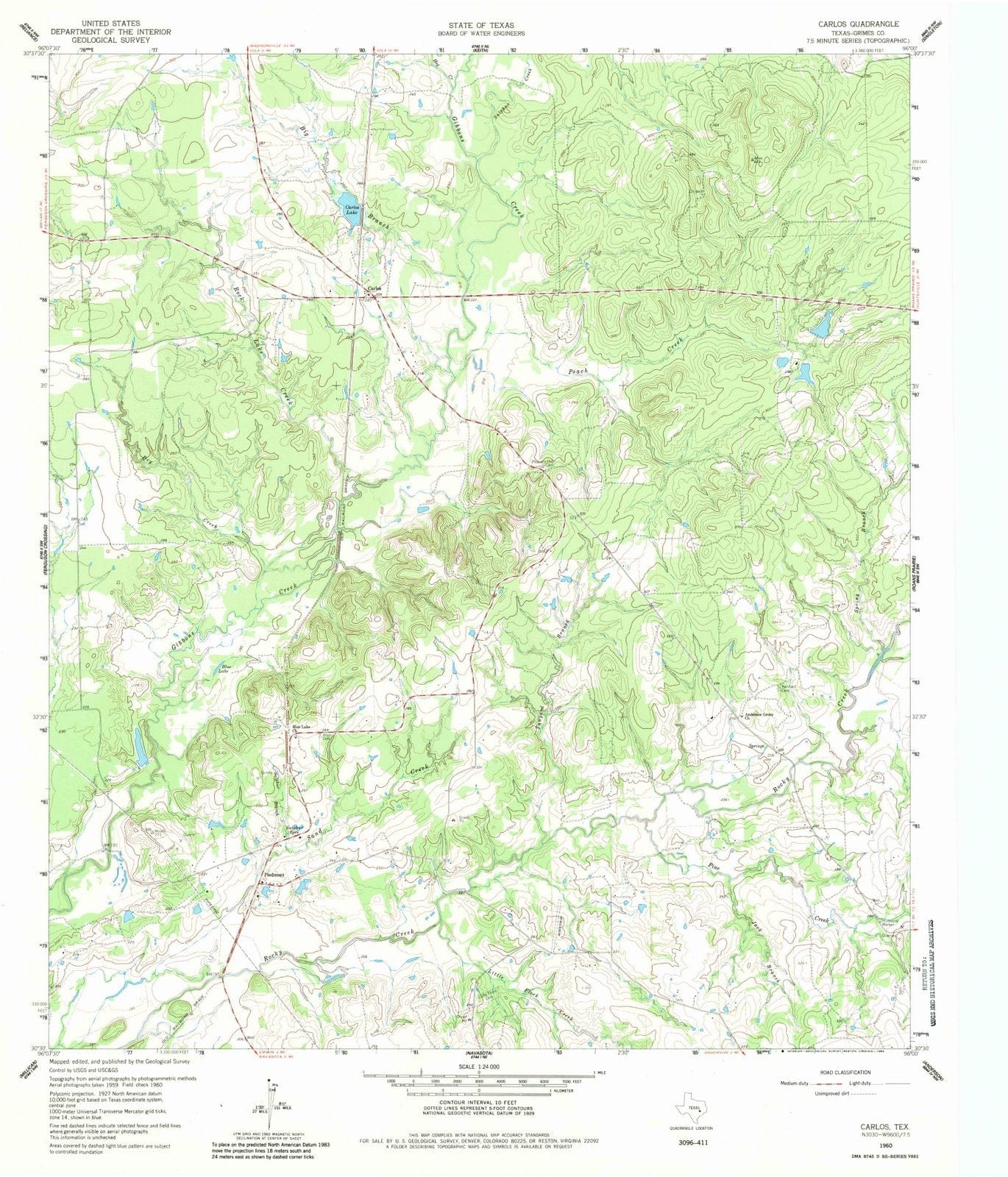 1960 Carlos, TX - Texas - USGS Topographic Map
