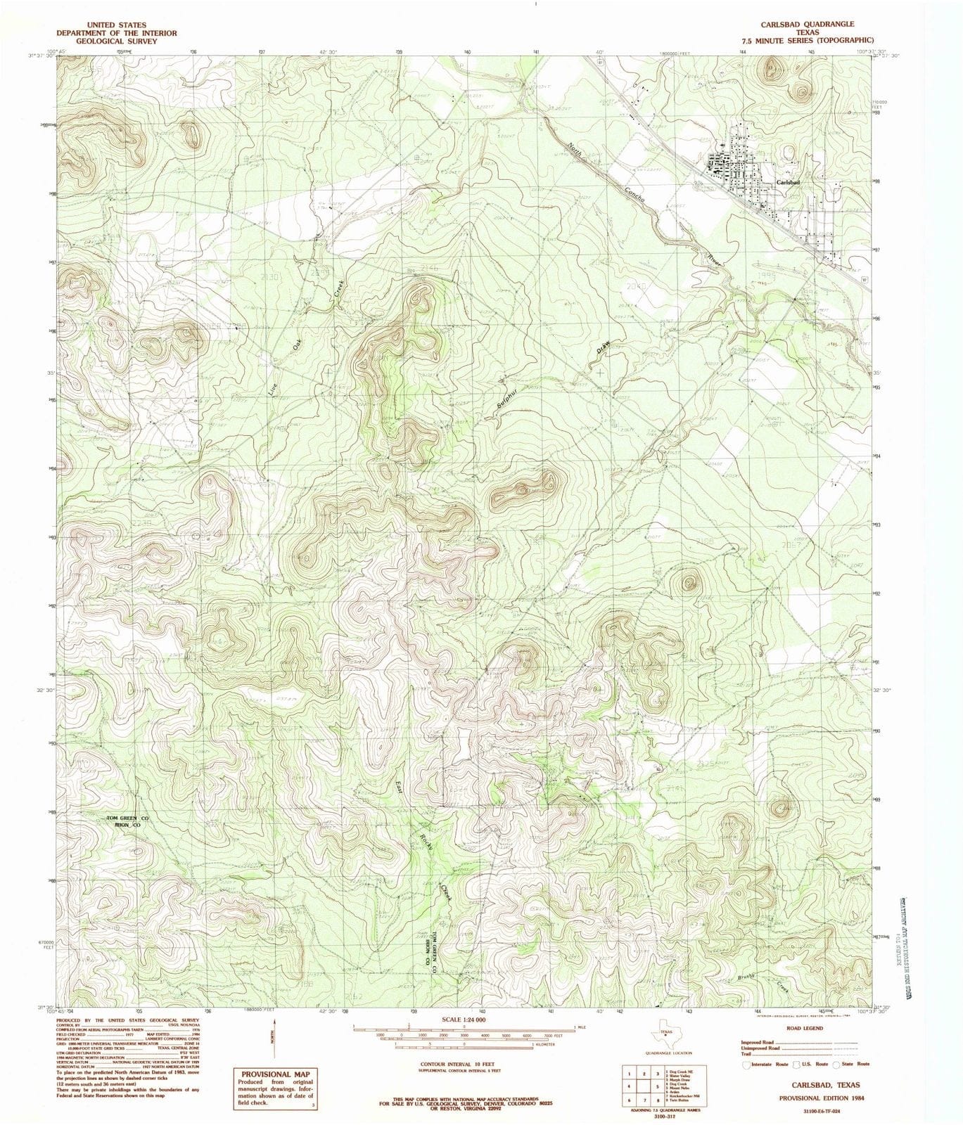1984 Carlsbad, TX - Texas - USGS Topographic Map