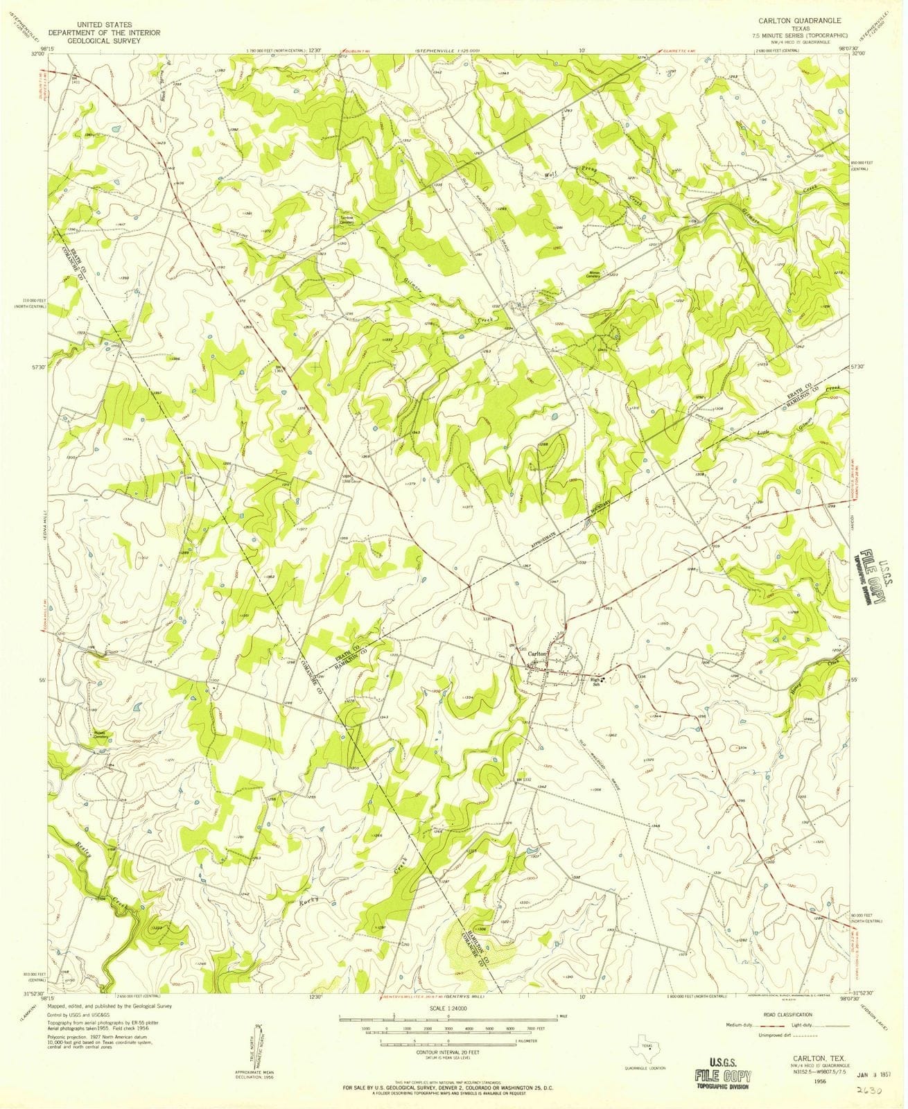 1956 Carlton, TX - Texas - USGS Topographic Map