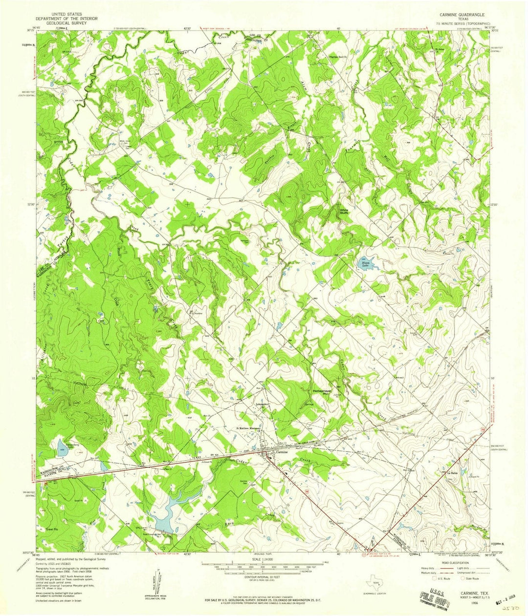 1958 Carmine, TX - Texas - USGS Topographic Map