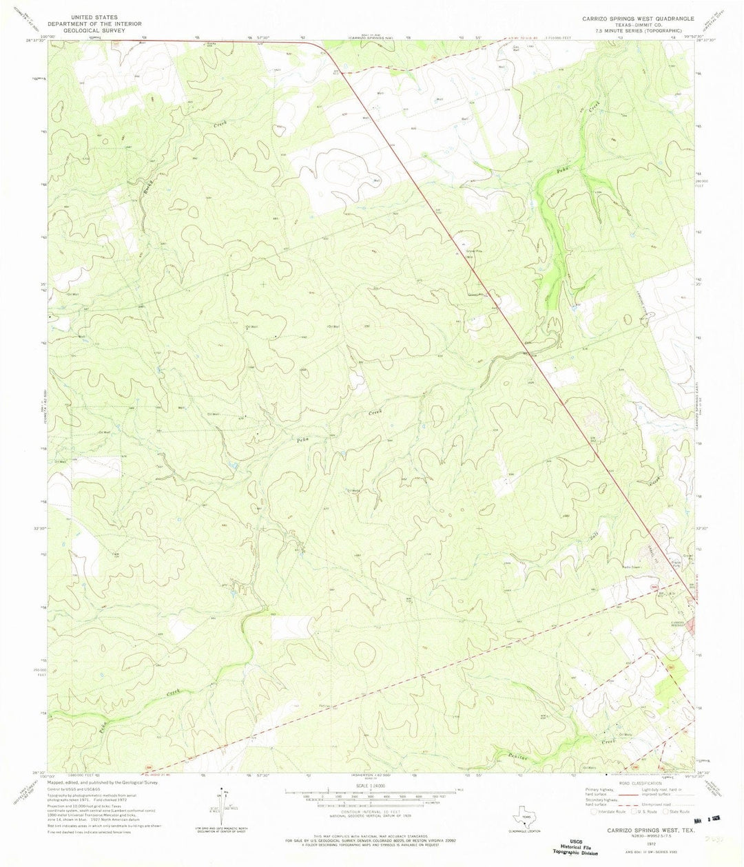 1972 Carrizo Springs West, TX - Texas - USGS Topographic Map