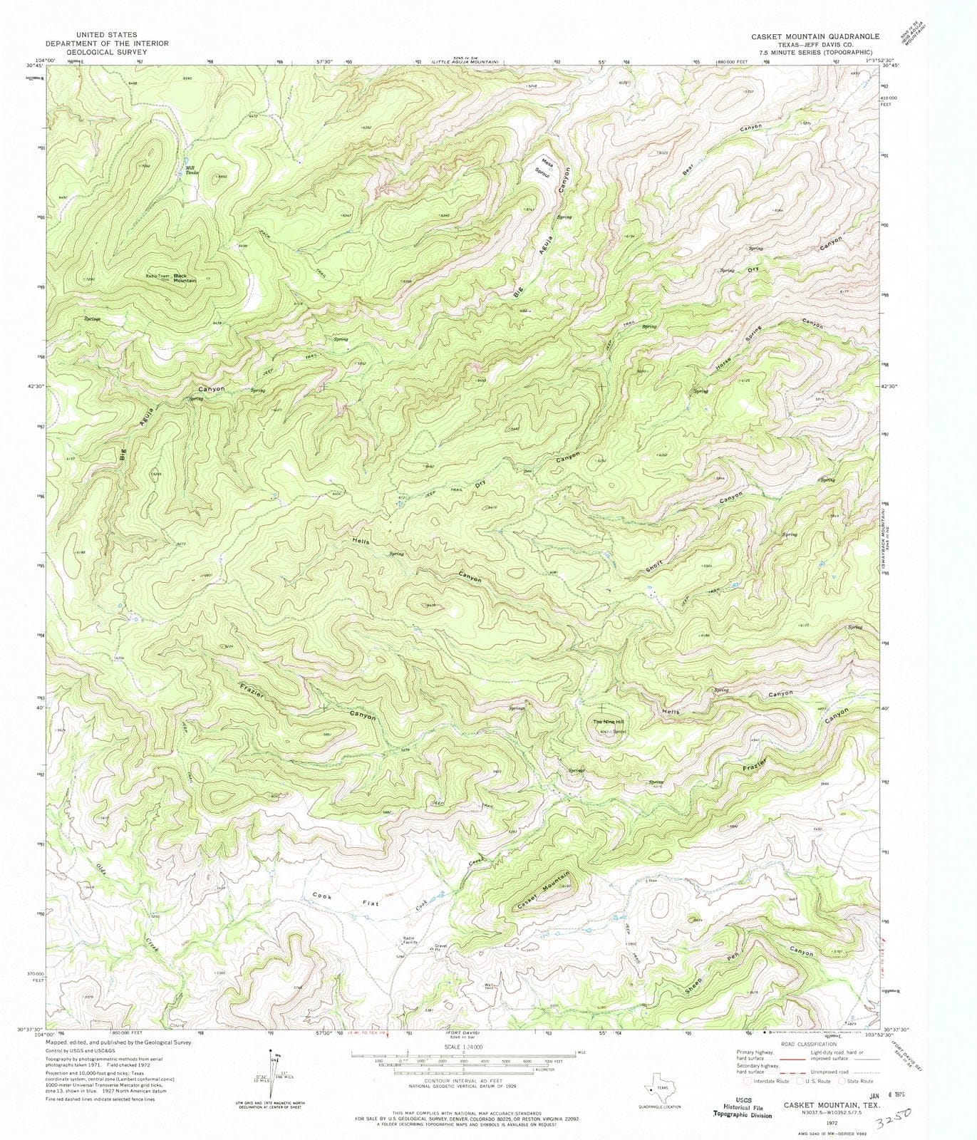 1972 Casket Mountain, TX - Texas - USGS Topographic Map