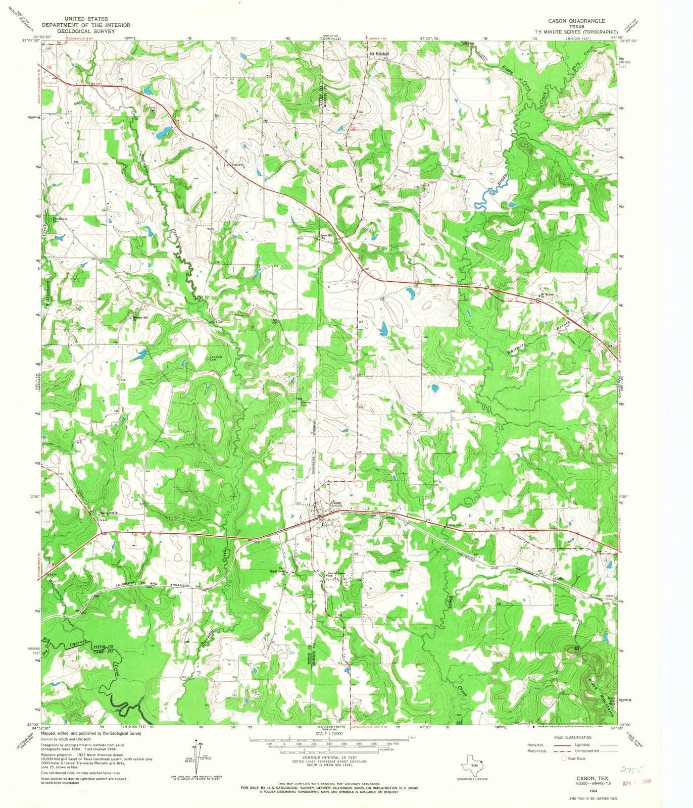 1964 Cason, TX - Texas - USGS Topographic Map